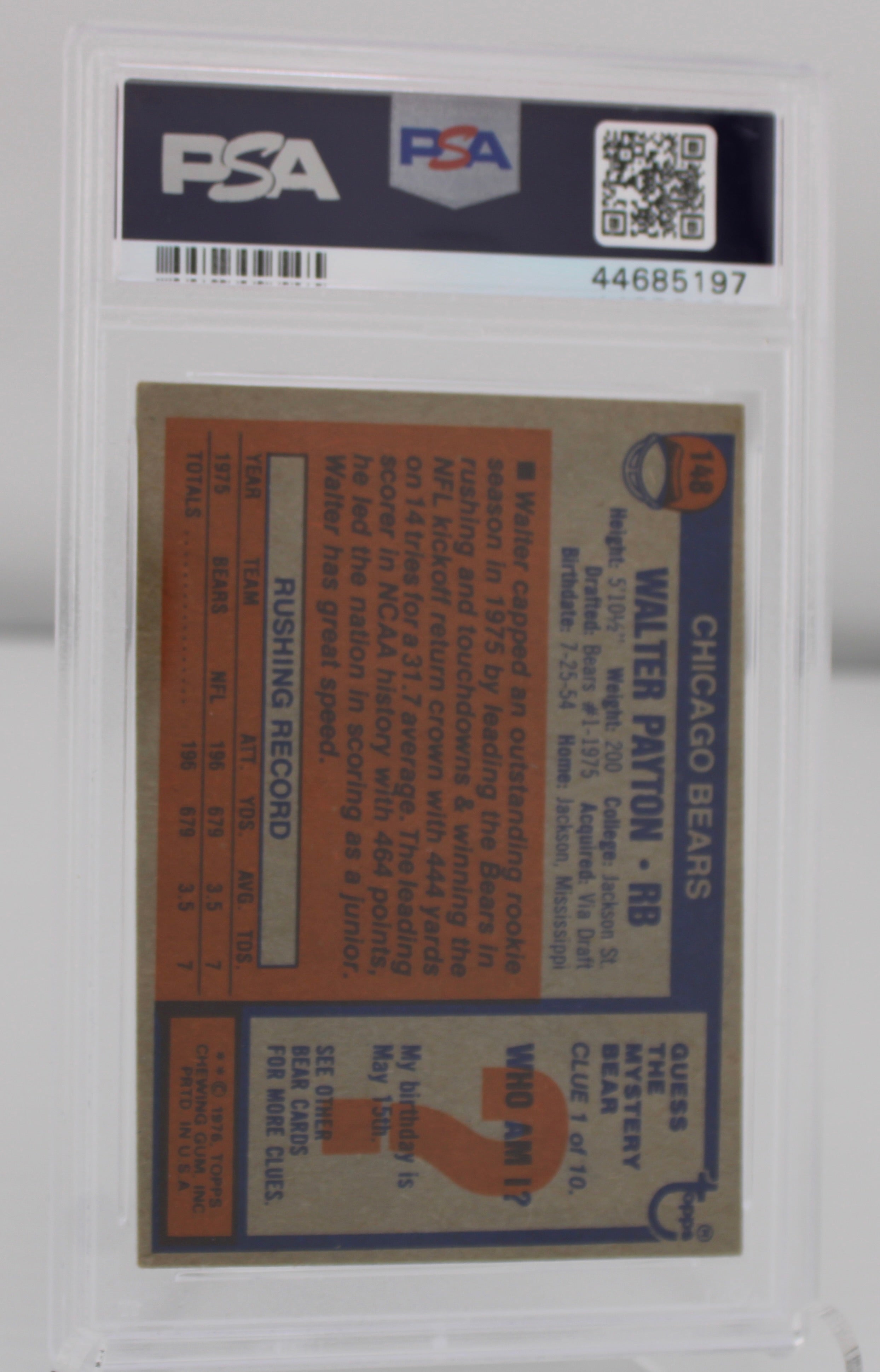 1976 Topps #148 Walter Payton PSA 5 (EX) Rookie Card