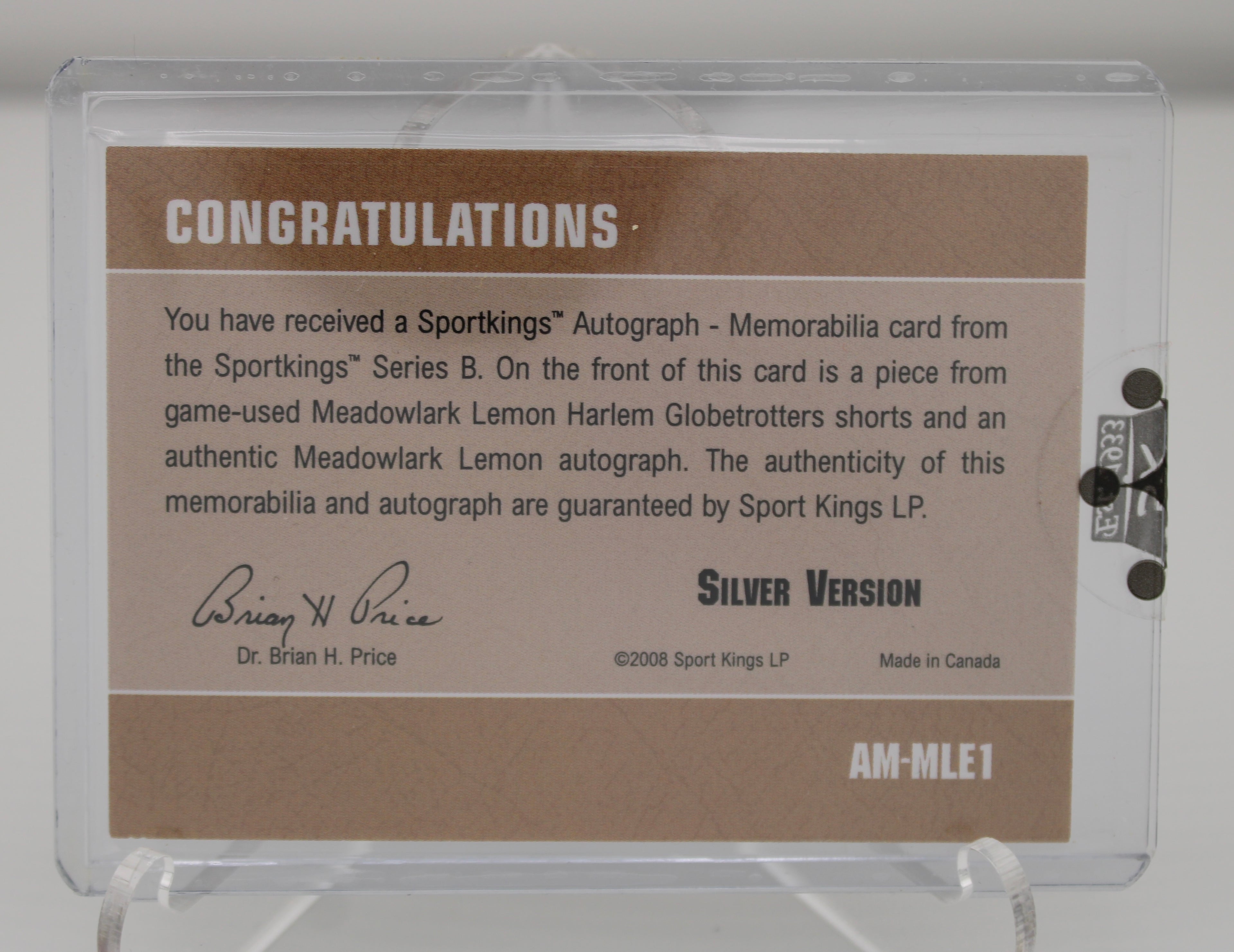 Sport Kings Meadowlark Lemon Autograph-Memorabilia Card