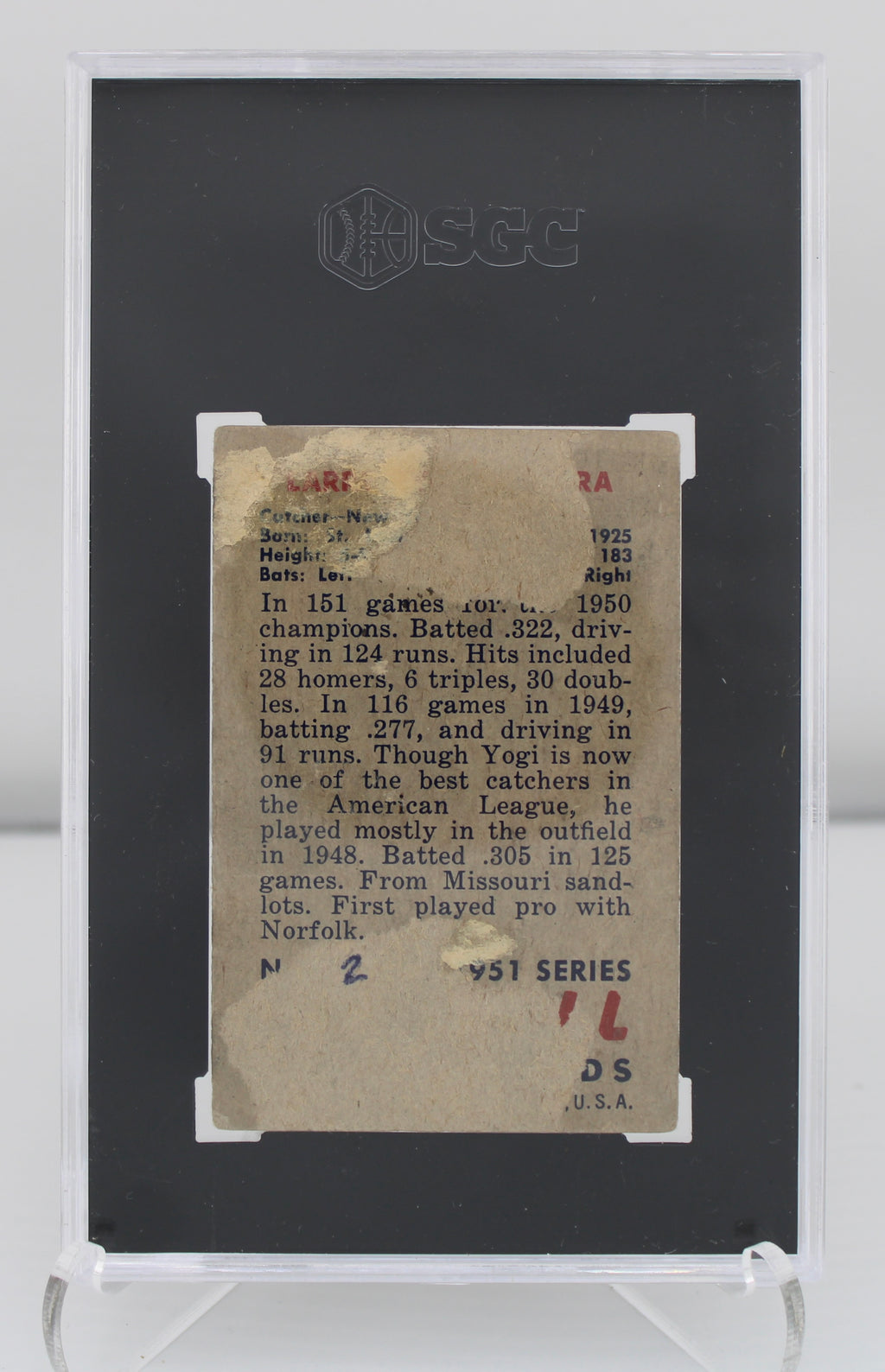 1951 Bowman #2 Yogi Berra SGC Authentic (Damaged)