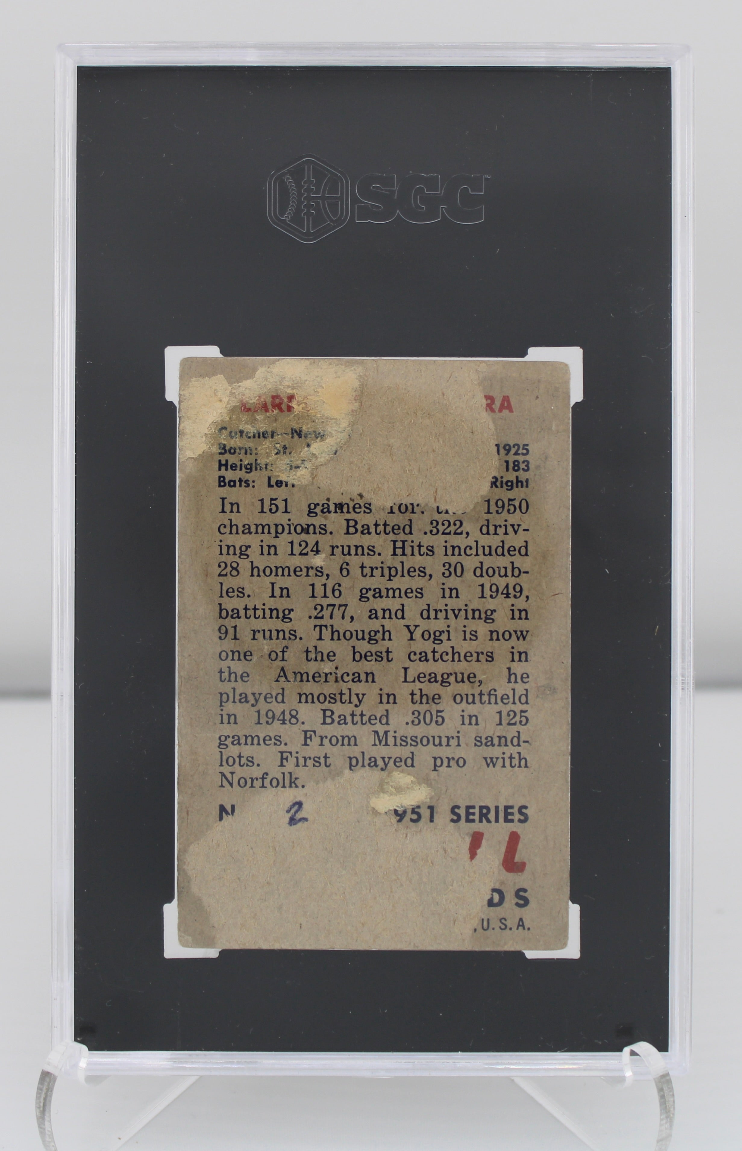 1951 Bowman #2 Yogi Berra SGC Authentic (Damaged)