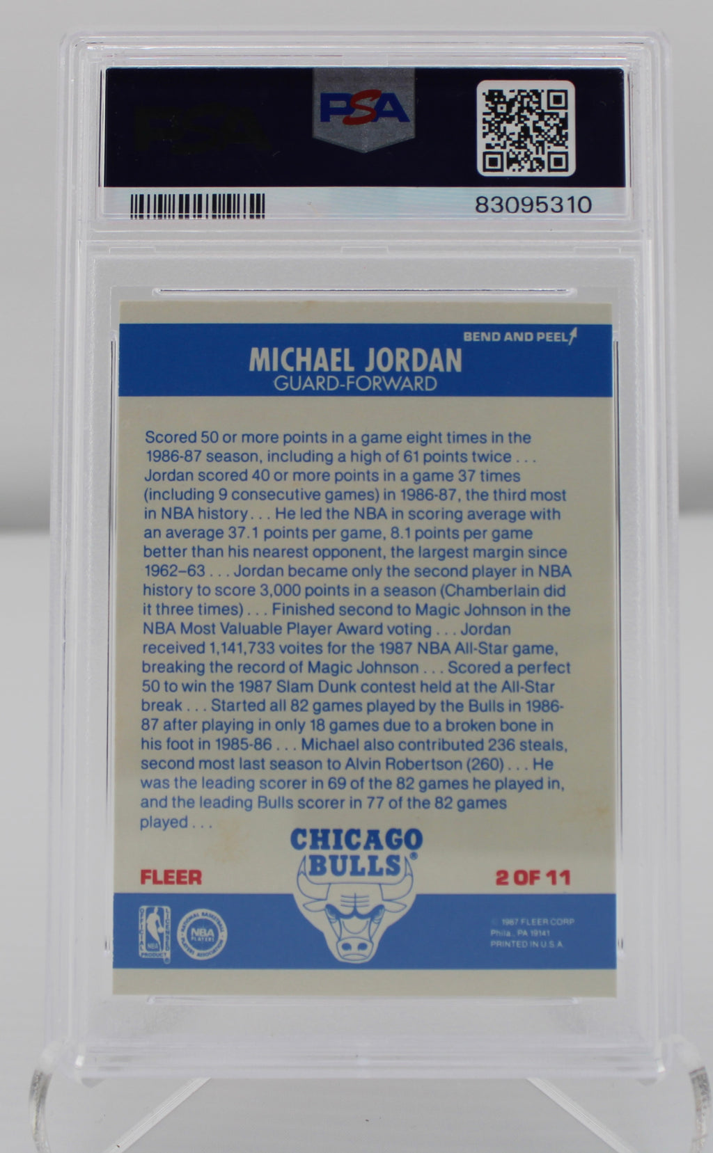 1987 Fleer Sticker #2 Michael Jordan PSA 8 NM-MT