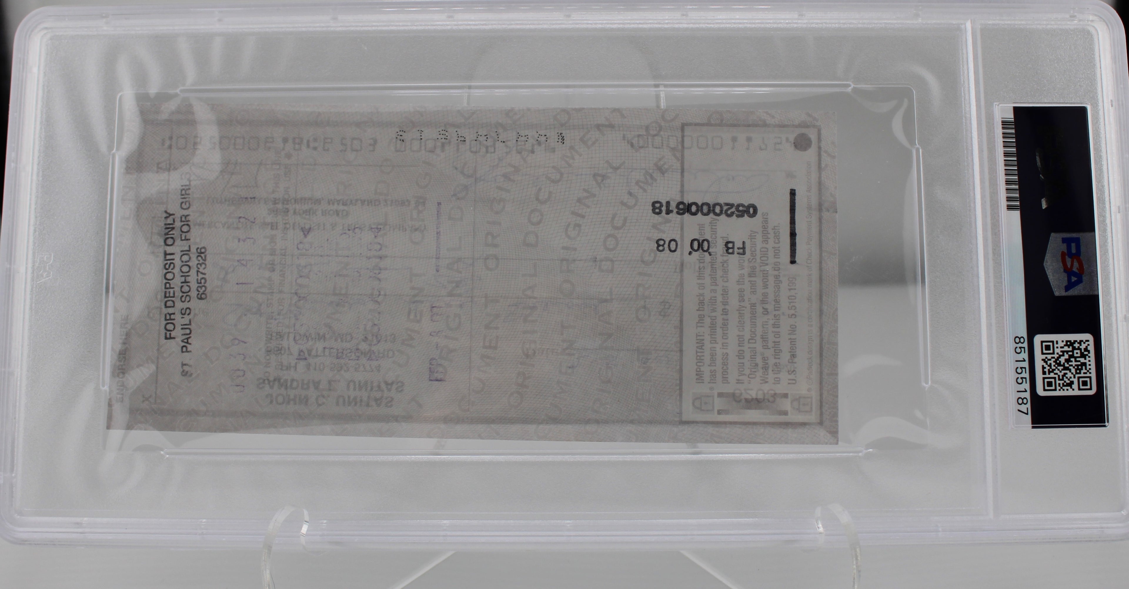 Johnny Unitas Signed Personal Check PSA/DNA Auto Grade Mint 9