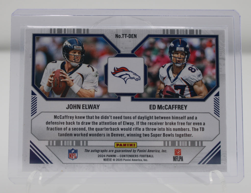 2024 Panini Contenders Touchdown Tandems Elway & McCaffrey Dual Auto /100