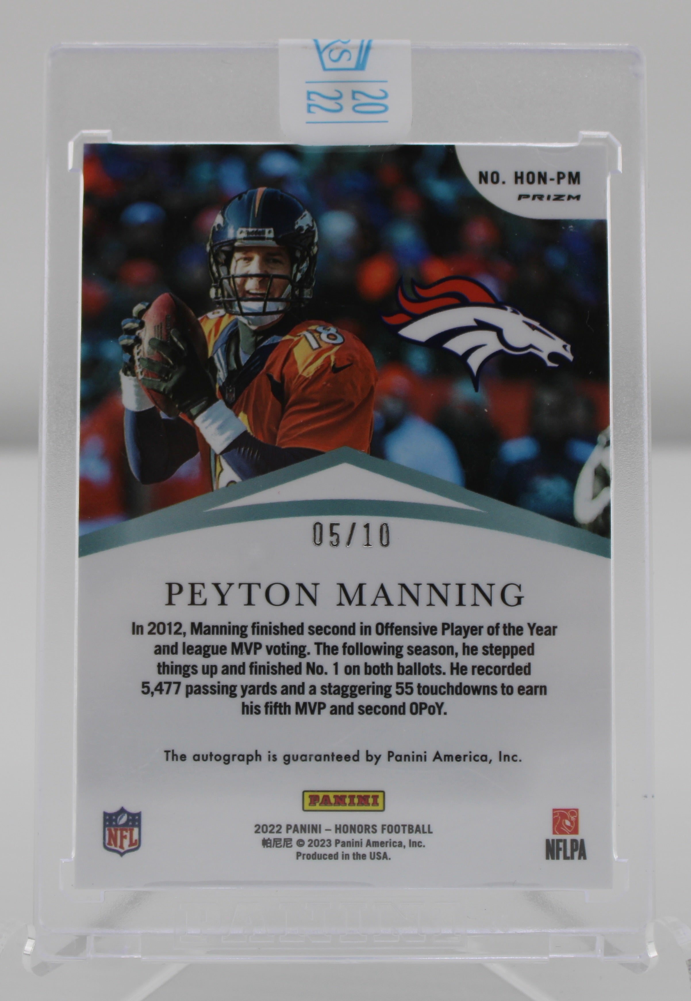 2022 Panini Honors Peyton Manning Honored On-Card Auto /10