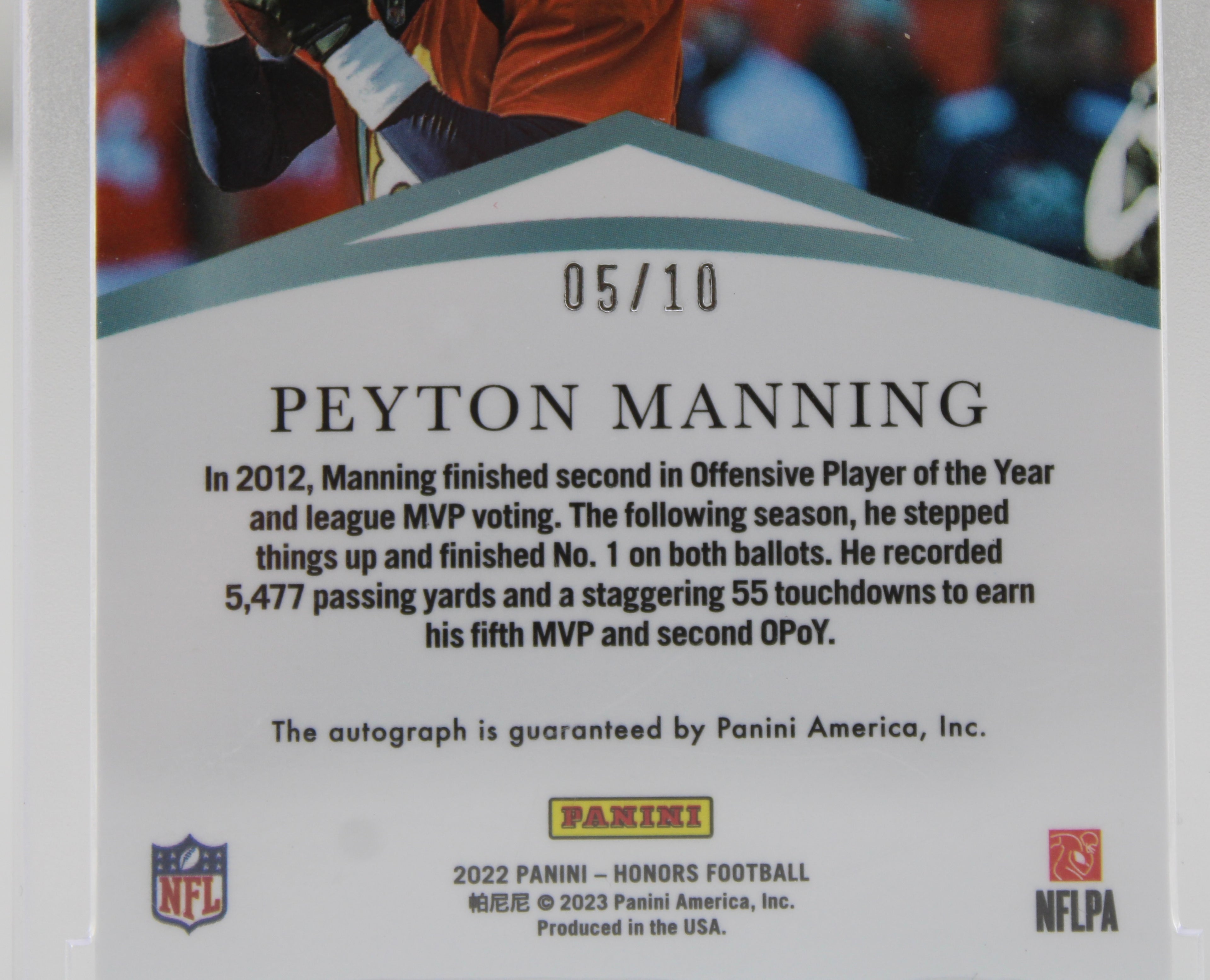 2022 Panini Honors Peyton Manning Honored On-Card Auto /10