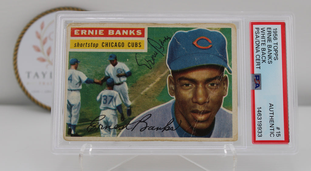 1956 Topps #15 Ernie Banks White Back PSA/DNA Authentic Autograph