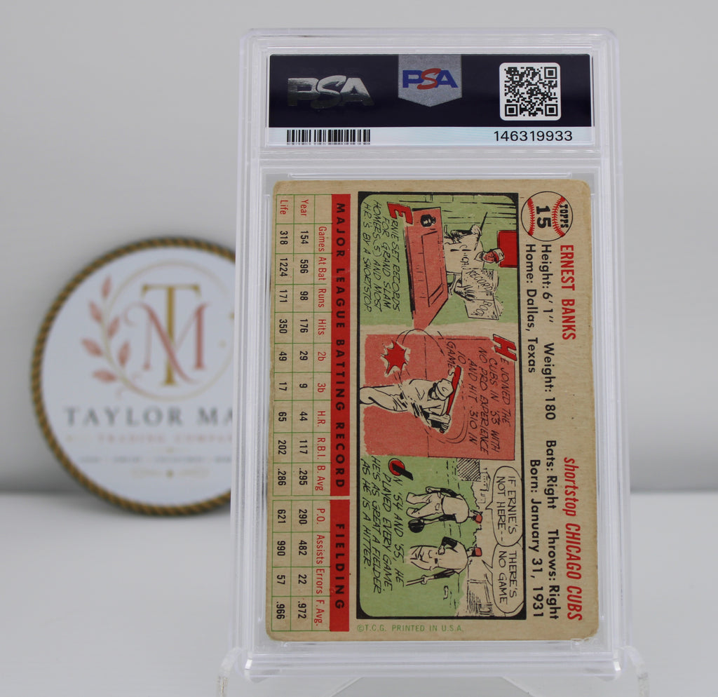1956 Topps #15 Ernie Banks White Back PSA/DNA Authentic Autograph