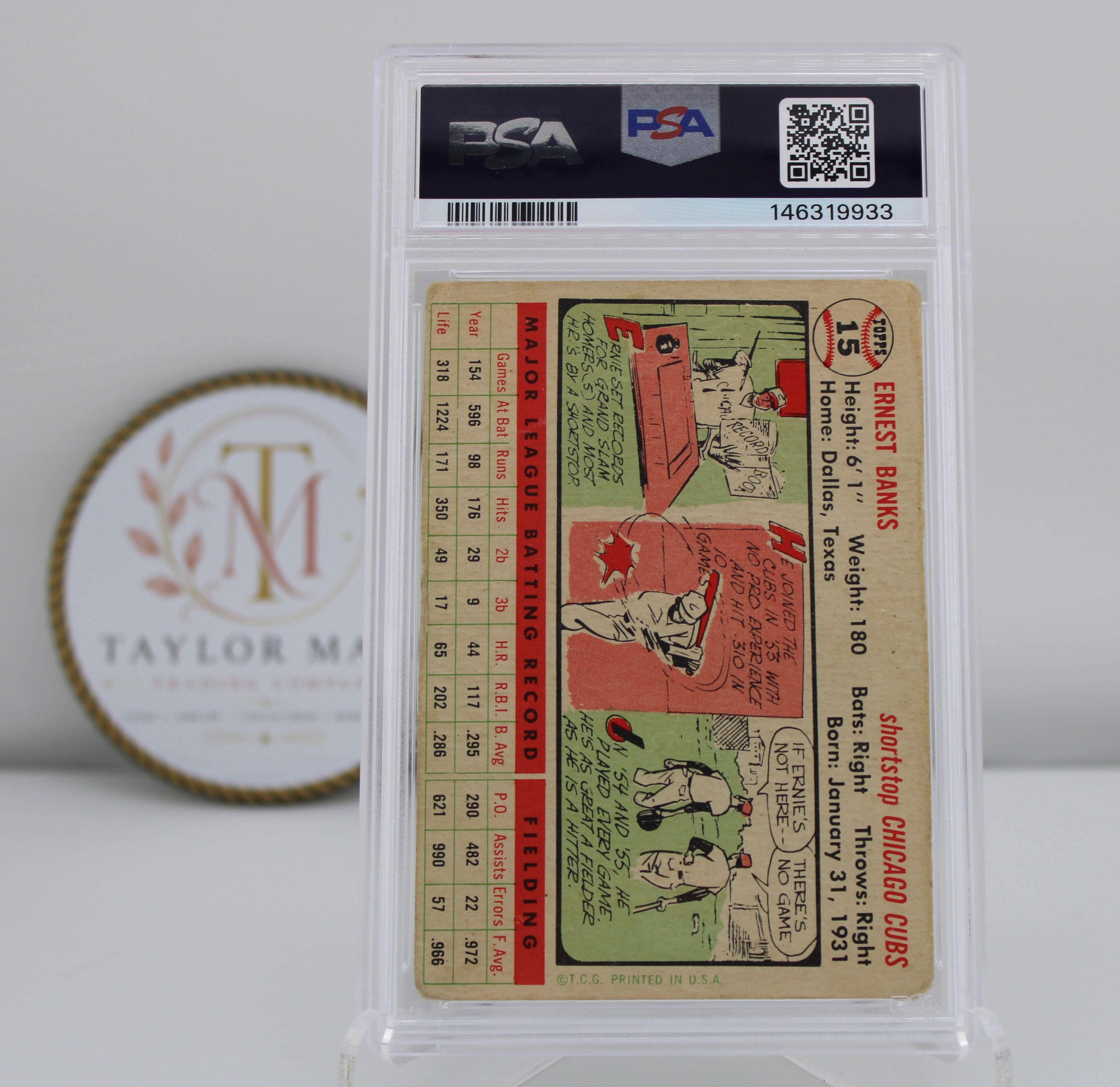 1956 Topps #15 Ernie Banks White Back PSA/DNA Authentic Autograph