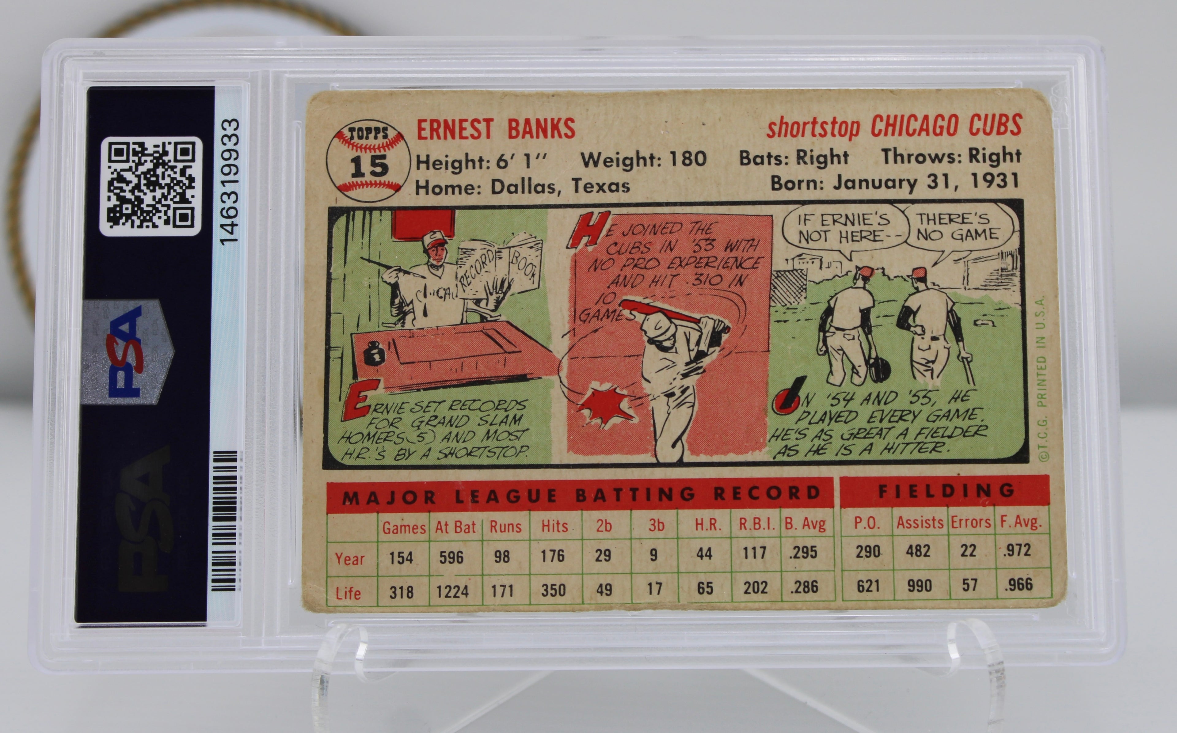 1956 Topps #15 Ernie Banks White Back PSA/DNA Authentic Autograph
