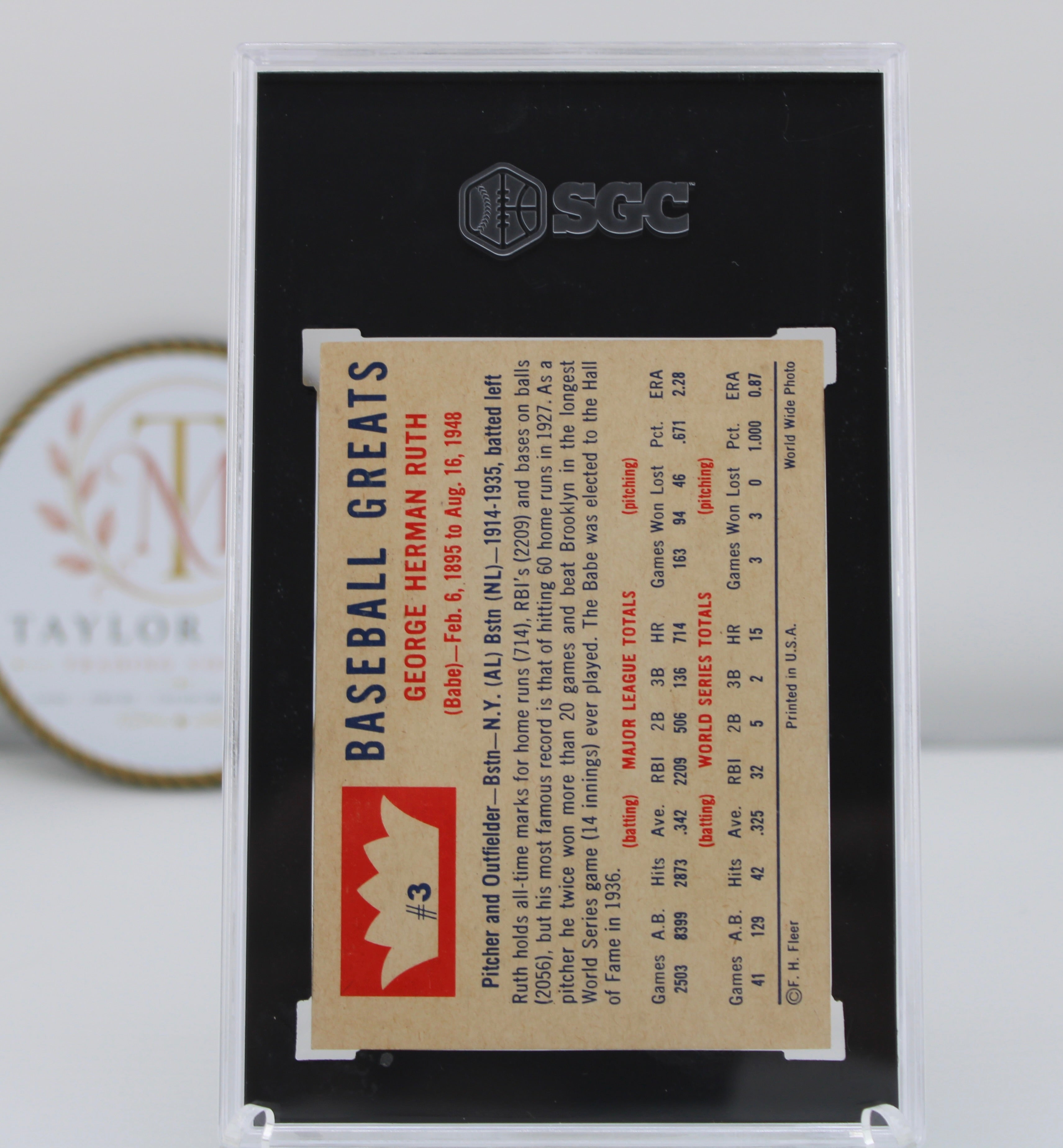 1960 Fleer #3 Babe Ruth Baseball Greats SGC 7 NM