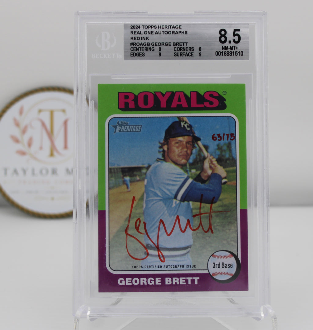 2024 Topps Heritage Real One Autographs Red Ink #ROAGB George Brett Beckett 8.5 NM-MT+ 63/75