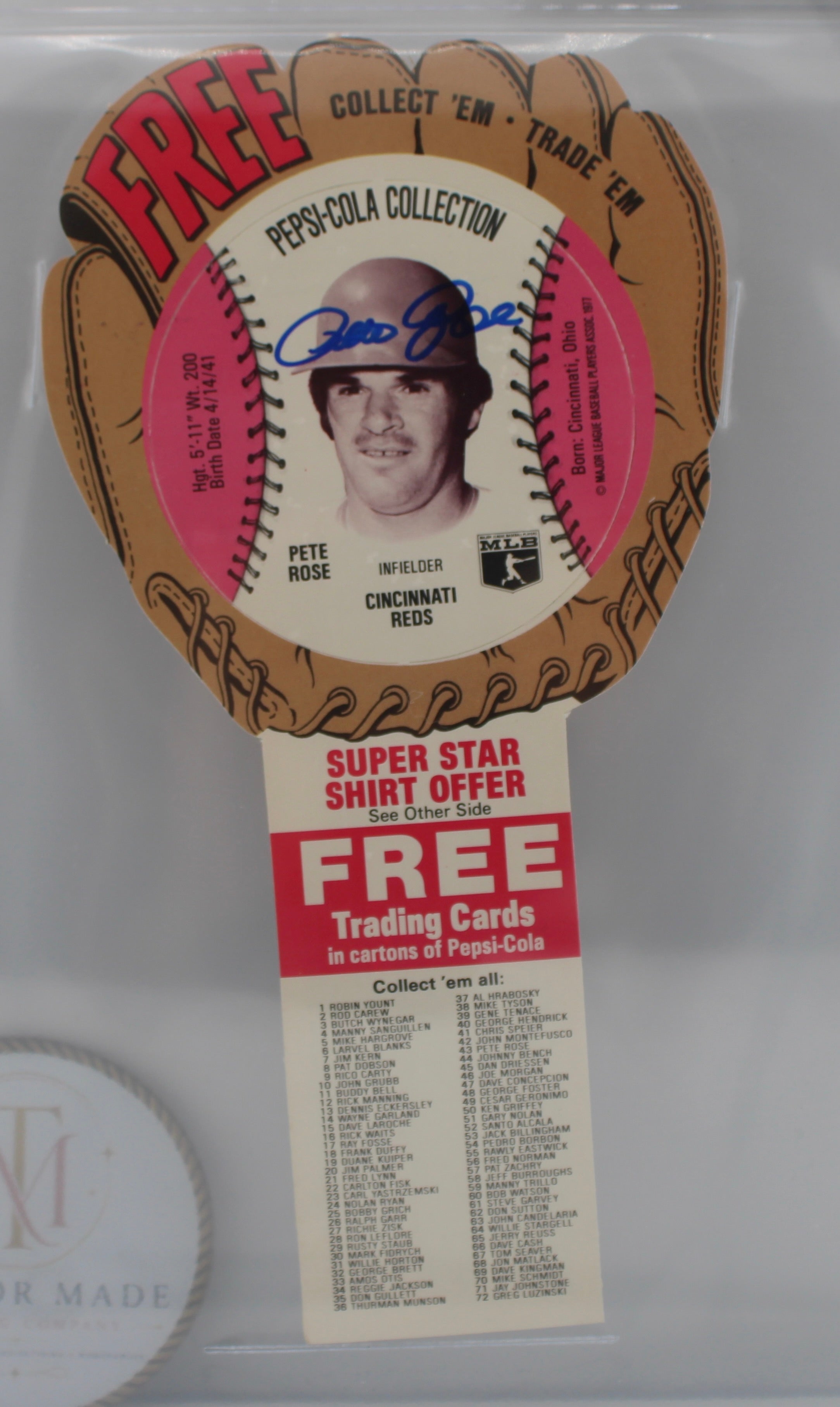 1977 Pepsi Glove Discs #43 Pete Rose Authentic Autograph — Beckett Authentication Grade 10