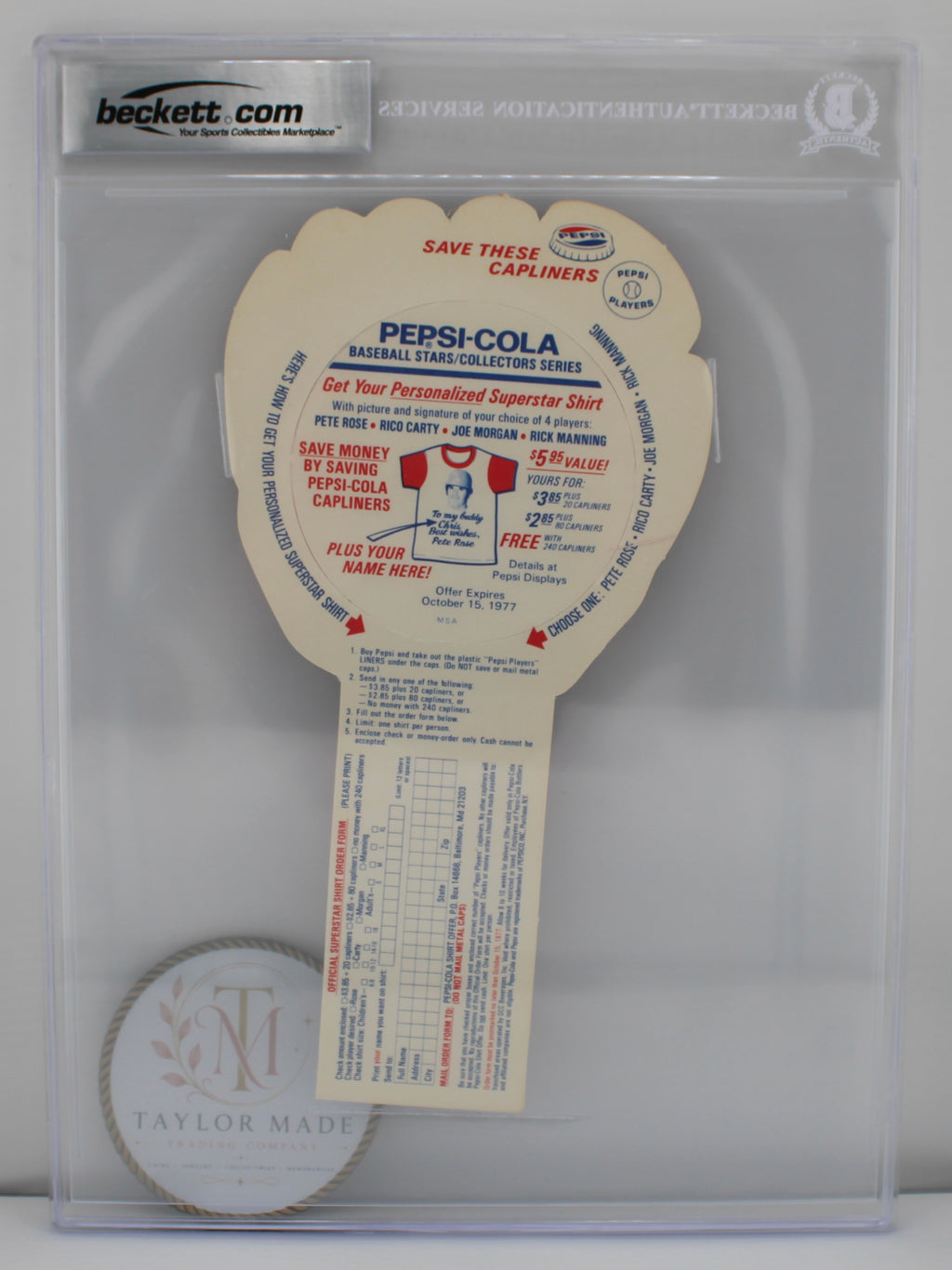 1977 Pepsi Glove Discs #43 Pete Rose Authentic Autograph — Beckett Authentication Grade 10