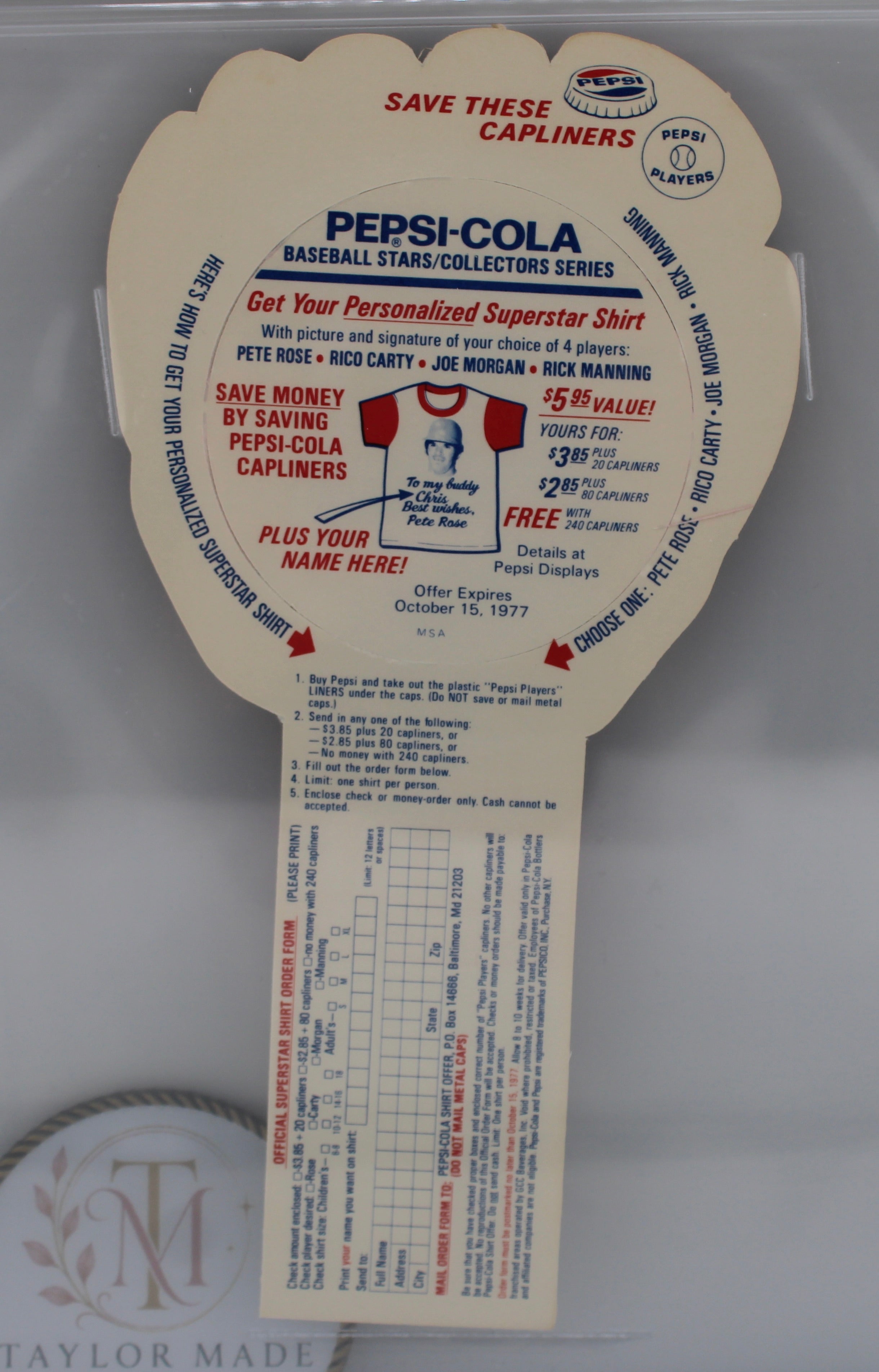 1977 Pepsi Glove Discs #43 Pete Rose Authentic Autograph — Beckett Authentication Grade 10