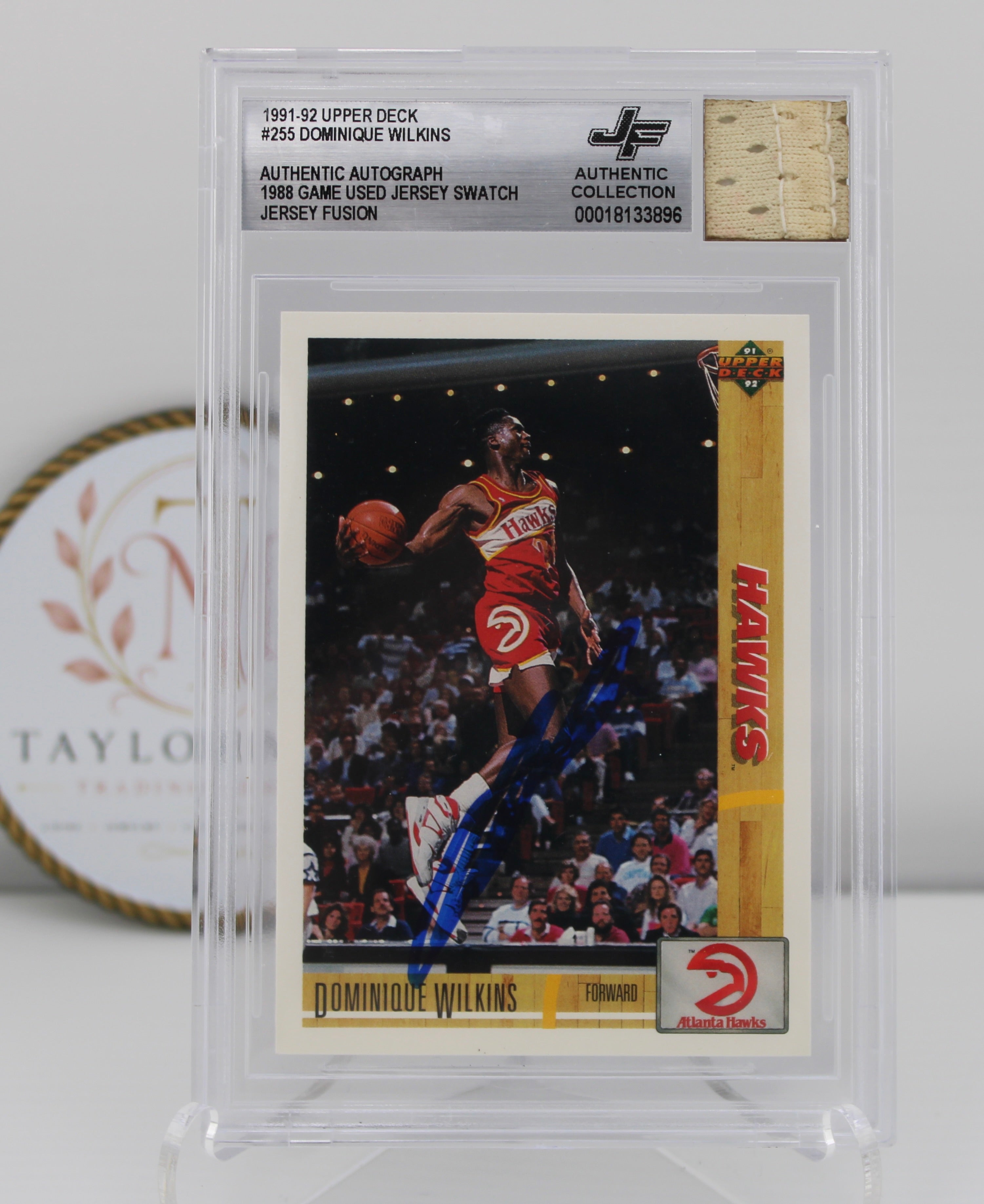 1991-92 Upper Deck Dominique Wilkins #255 Authentic Auto 1988 Game-Used Jersey Swatch BGS Jersey Fusion – Atlanta Hawks