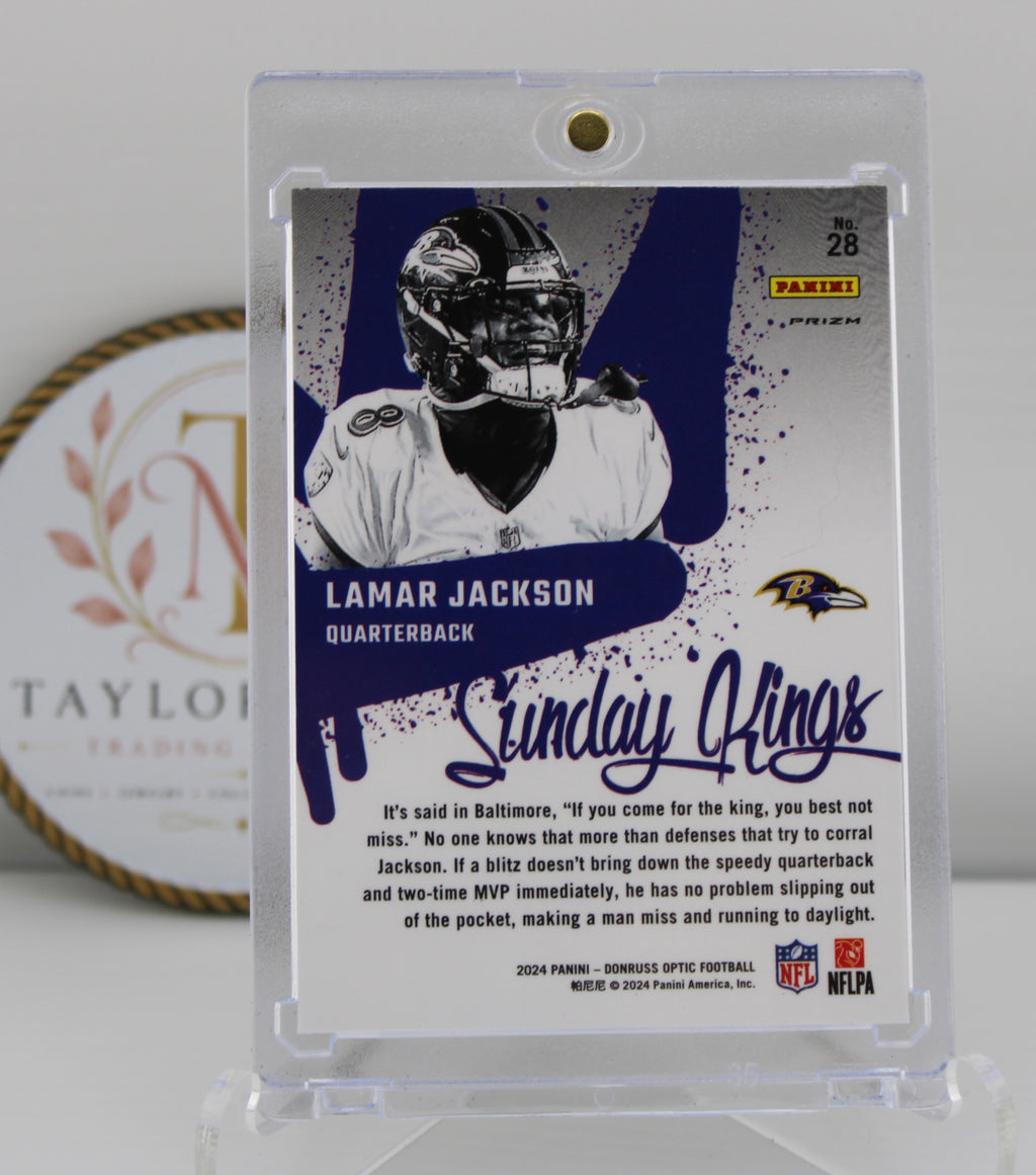 2024 Panini Donruss Optic Lamar Jackson Sunday Kings Prizm #28 – Baltimore Ravens