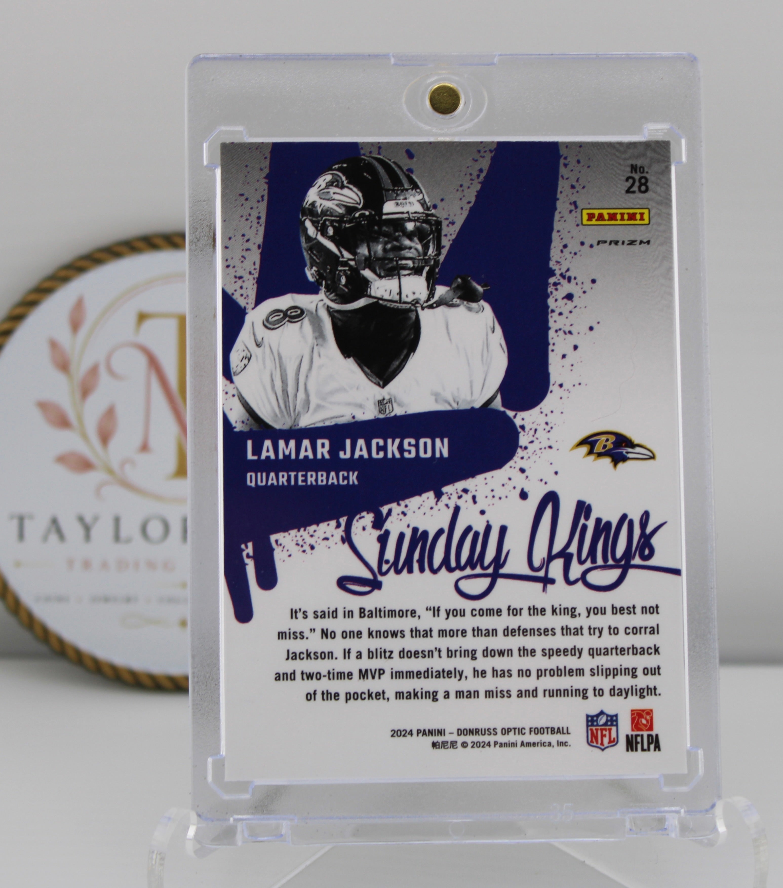 2024 Panini Donruss Optic Lamar Jackson Sunday Kings Prizm #28 – Baltimore Ravens