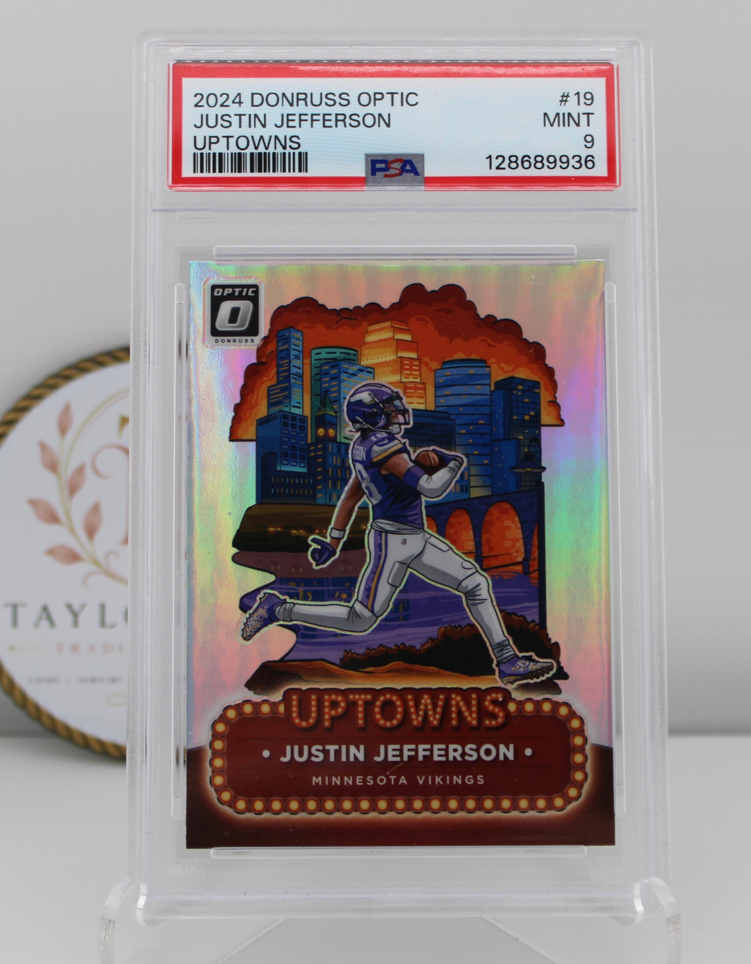 2024 Panini Donruss Optic Justin Jefferson Uptowns Prizm #19 PSA 9 Mint – Minnesota Vikings