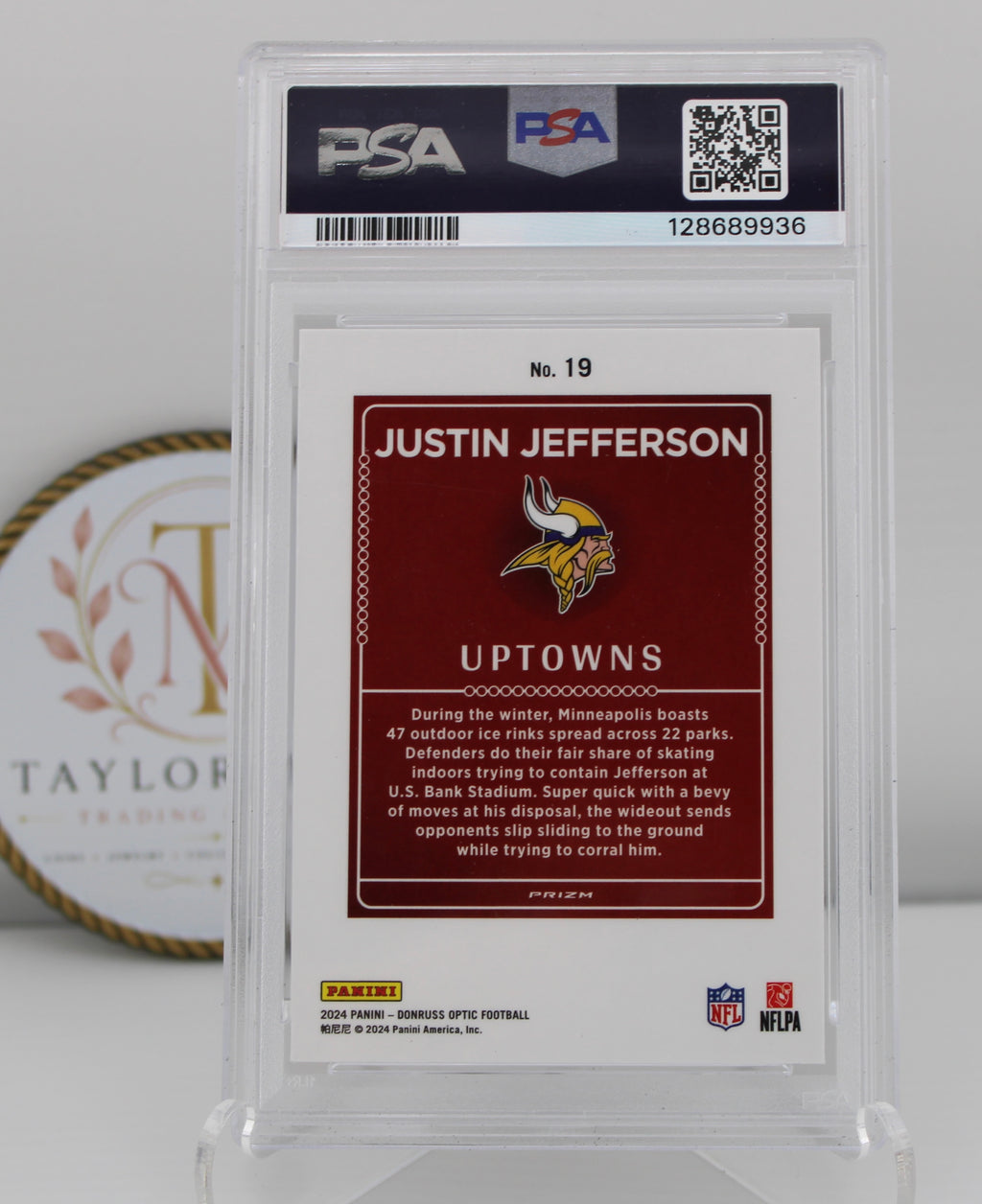 2024 Panini Donruss Optic Justin Jefferson Uptowns Prizm #19 PSA 9 Mint – Minnesota Vikings