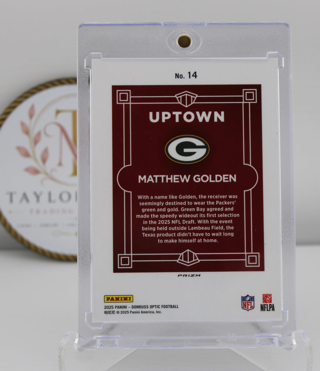 2025 Panini Donruss Optic Matthew Golden Uptown RC Holo Prizm #14 – Green Bay Packers