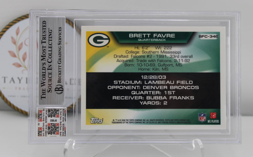 2008 Topps Chrome Brett Favre Collection Flight to 420 #BF346 BGS 9 Mint Game-Used Jersey Fusion