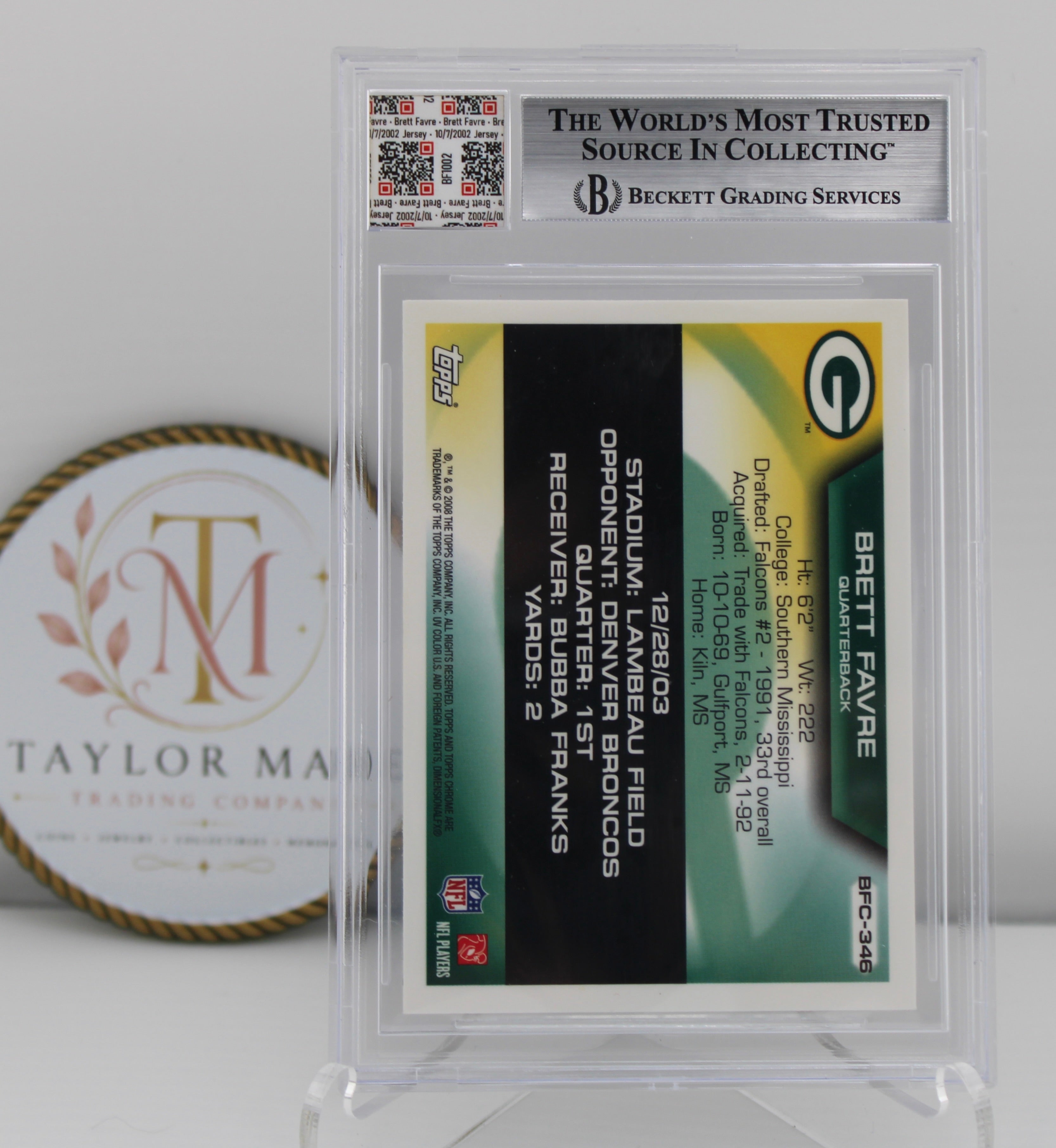 2008 Topps Chrome Brett Favre Collection Flight to 420 #BF346 BGS 9 Mint Game-Used Jersey Fusion