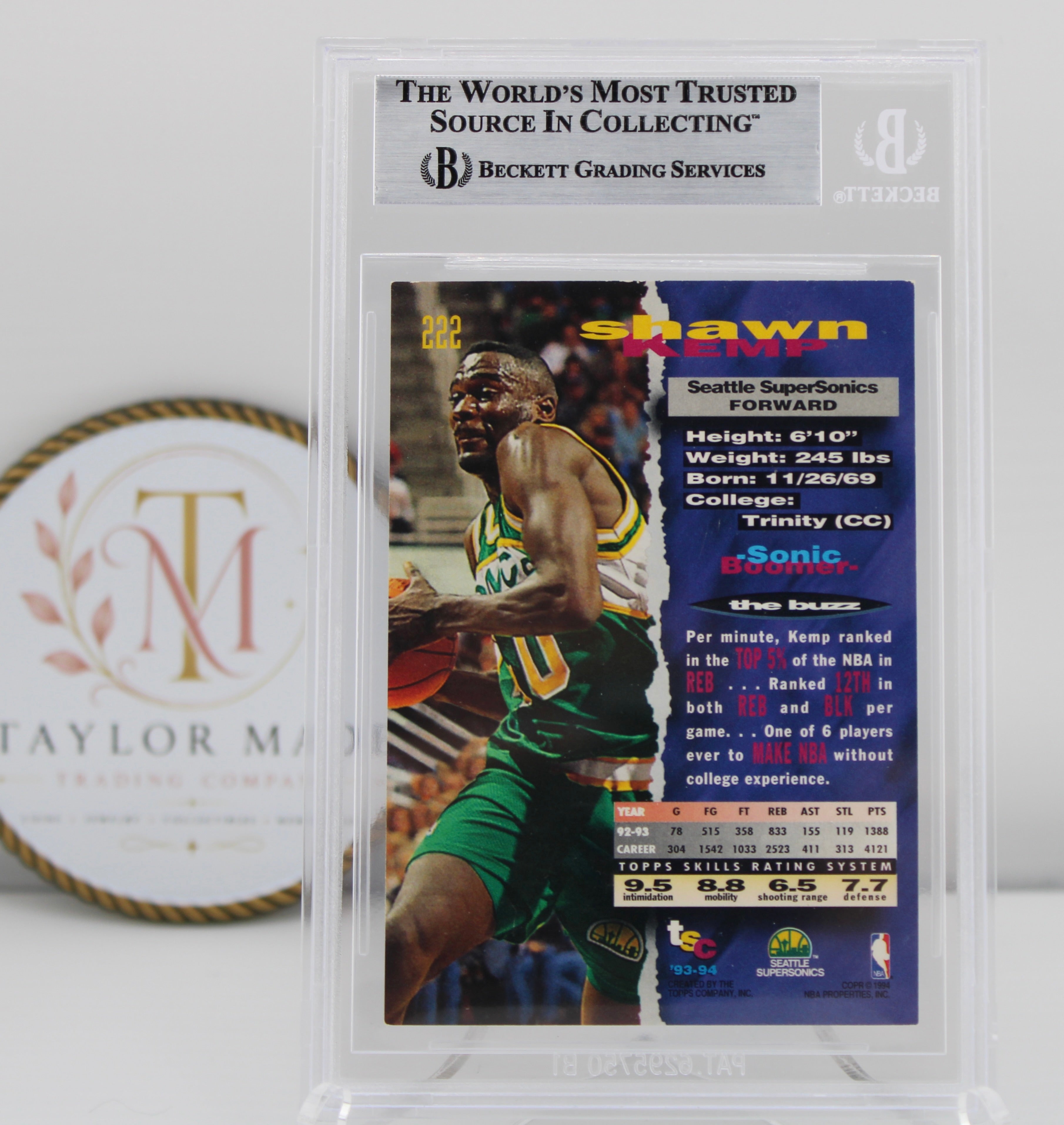 1993-94 Topps Stadium Club Shawn Kemp #222 BGS Authentic Autograph