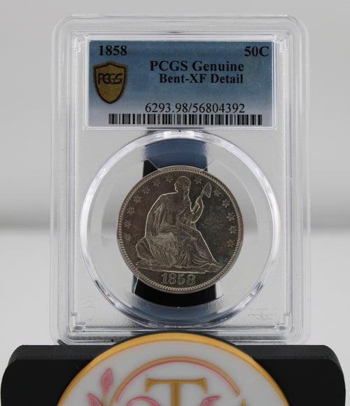 1858 Seated Liberty Half Dollar 50C PCGS Genuine Bent-XF Detail