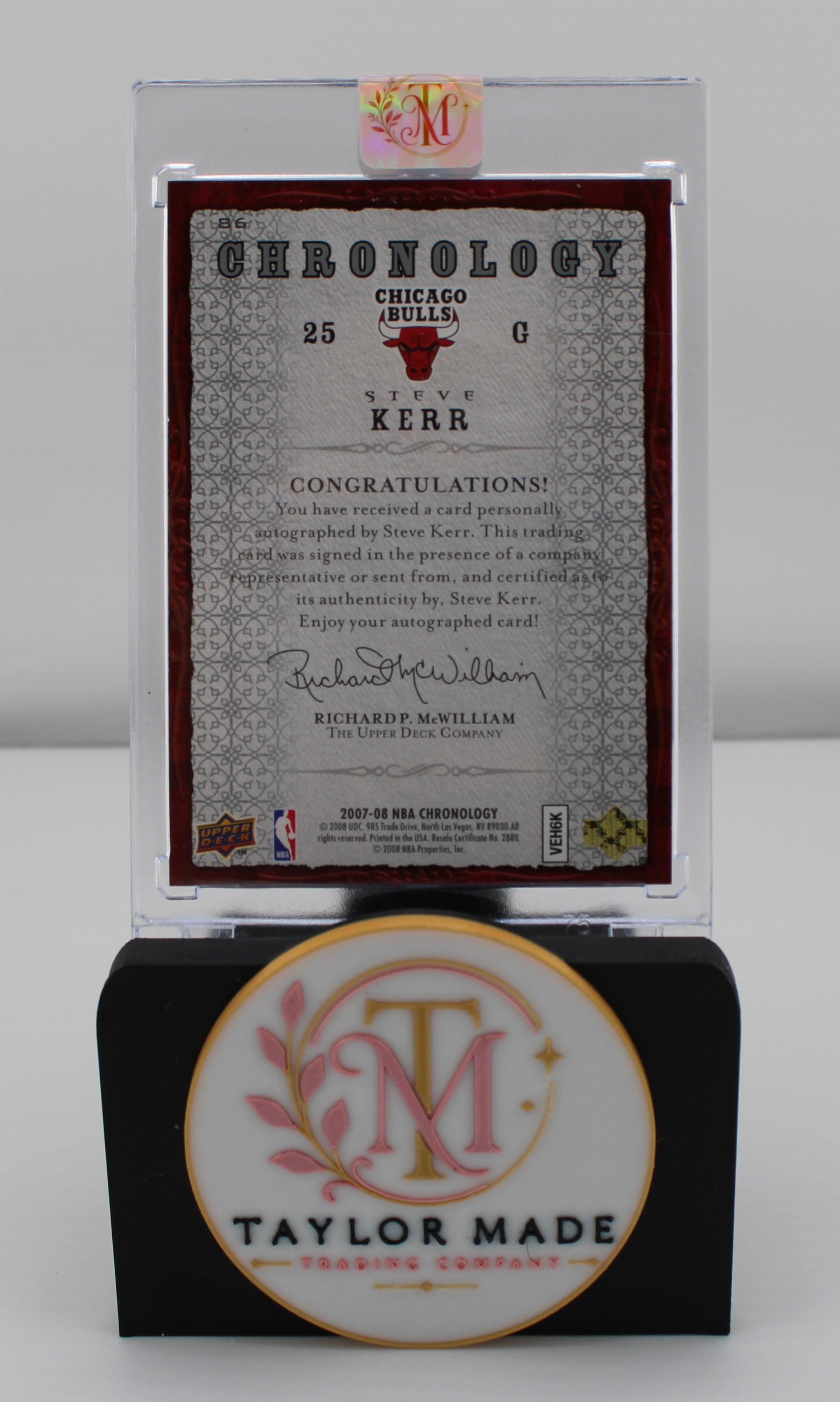 2007-08 Upper Deck Chronology Steve Kerr Autograph Card #86 Chicago Bulls