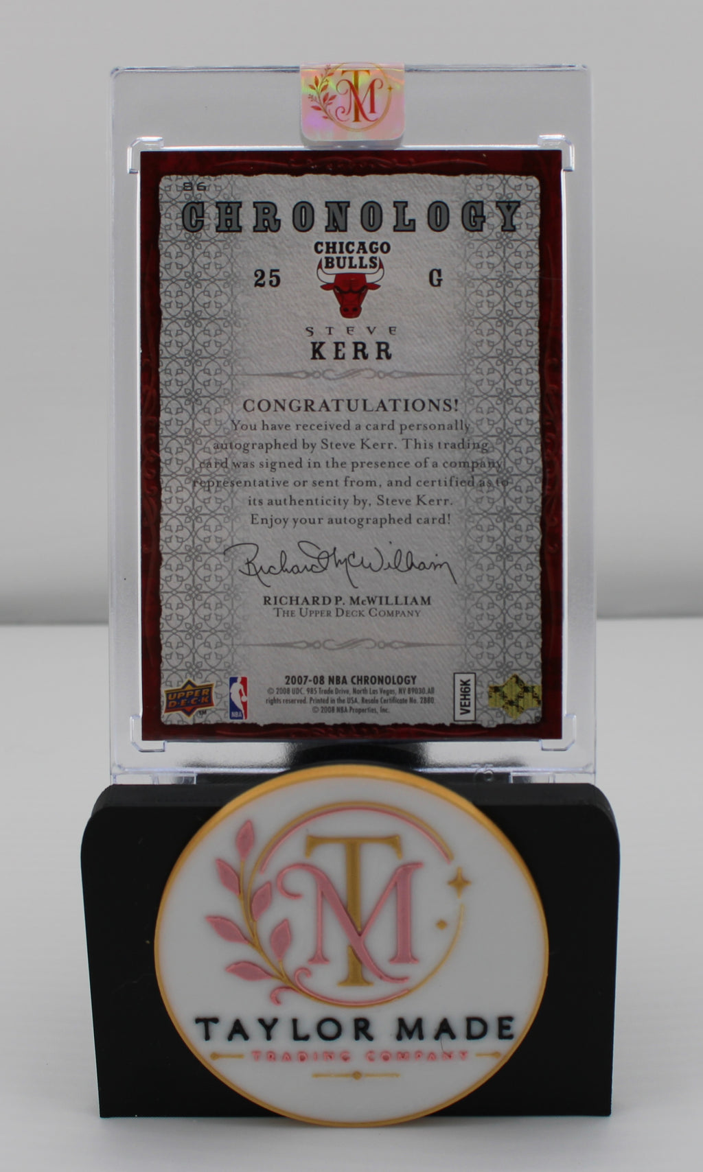 2007-08 Upper Deck Chronology Steve Kerr Autograph Card #86 - Back