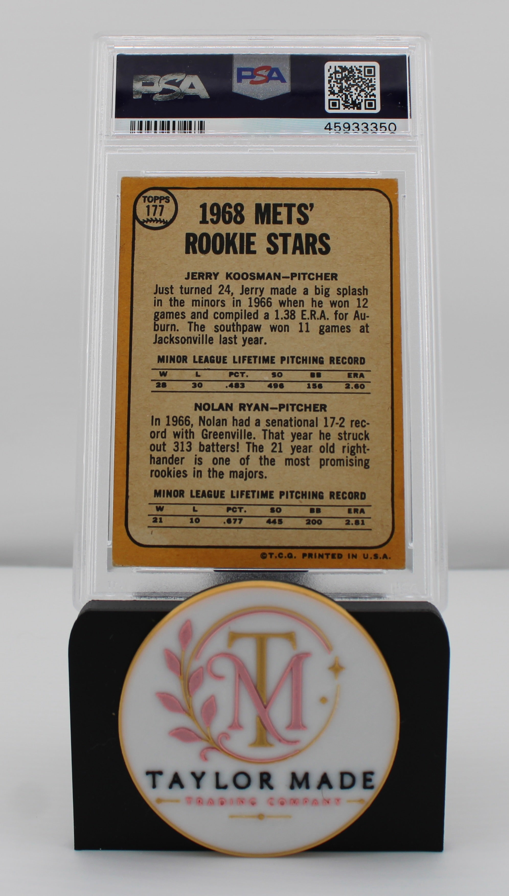 1968 Topps #177 Nolan Ryan/Jerry Koosman Mets Rookie Stars PSA VG-EX 4