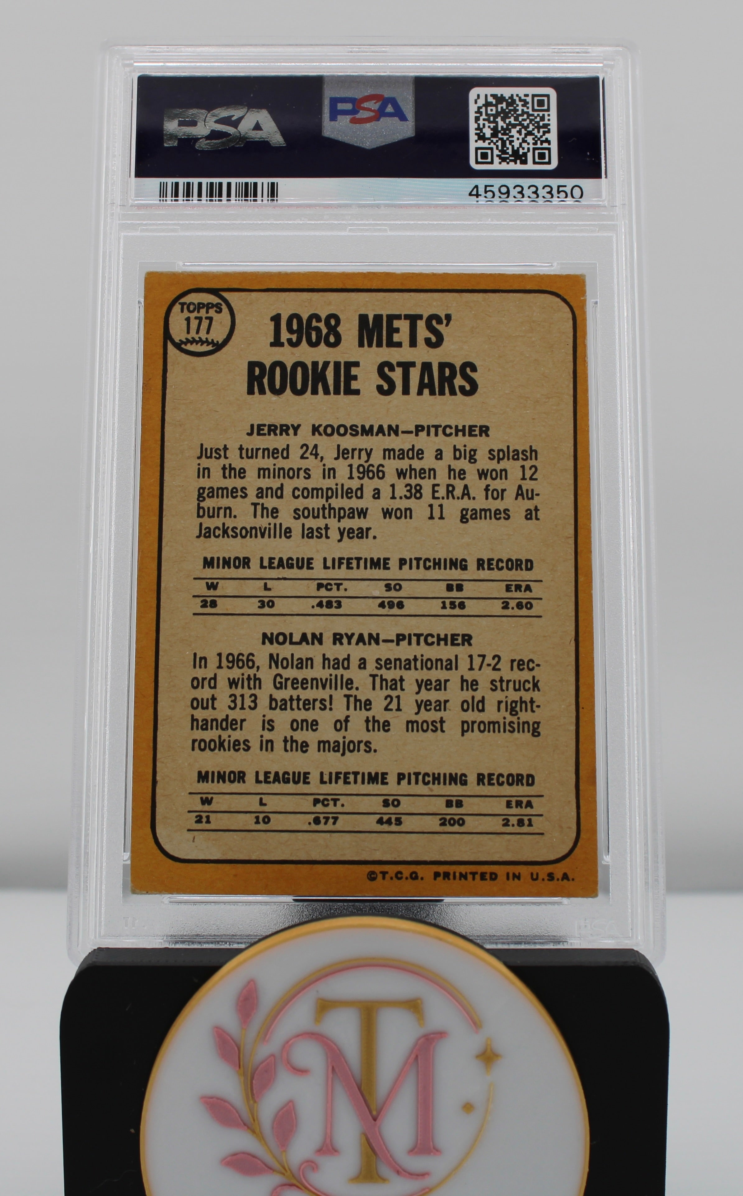 1968 Topps #177 Nolan Ryan/Jerry Koosman Mets Rookie Stars PSA VG-EX 4