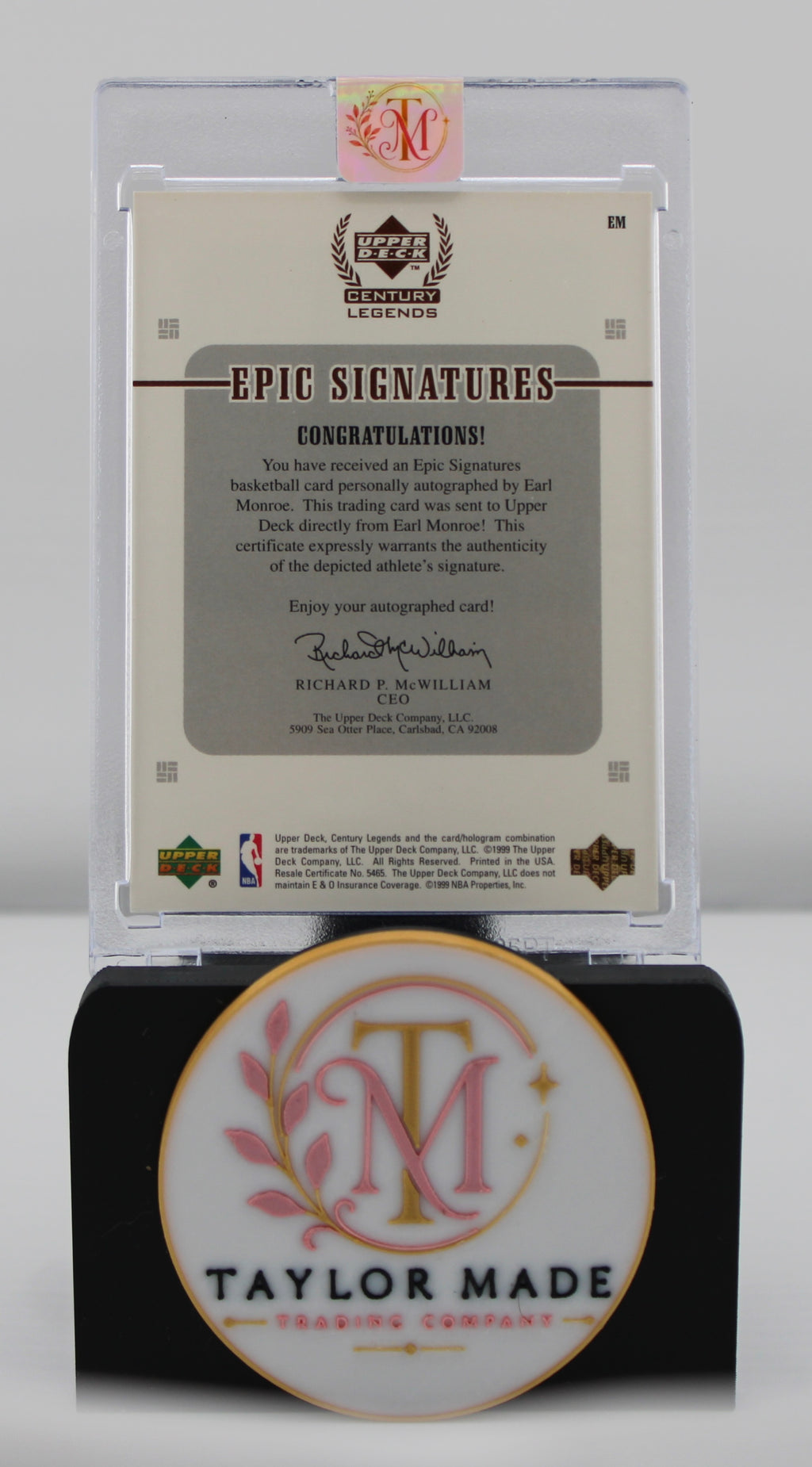 Upper Deck Century Legends Epic Signatures Earl Monroe Auto - Back