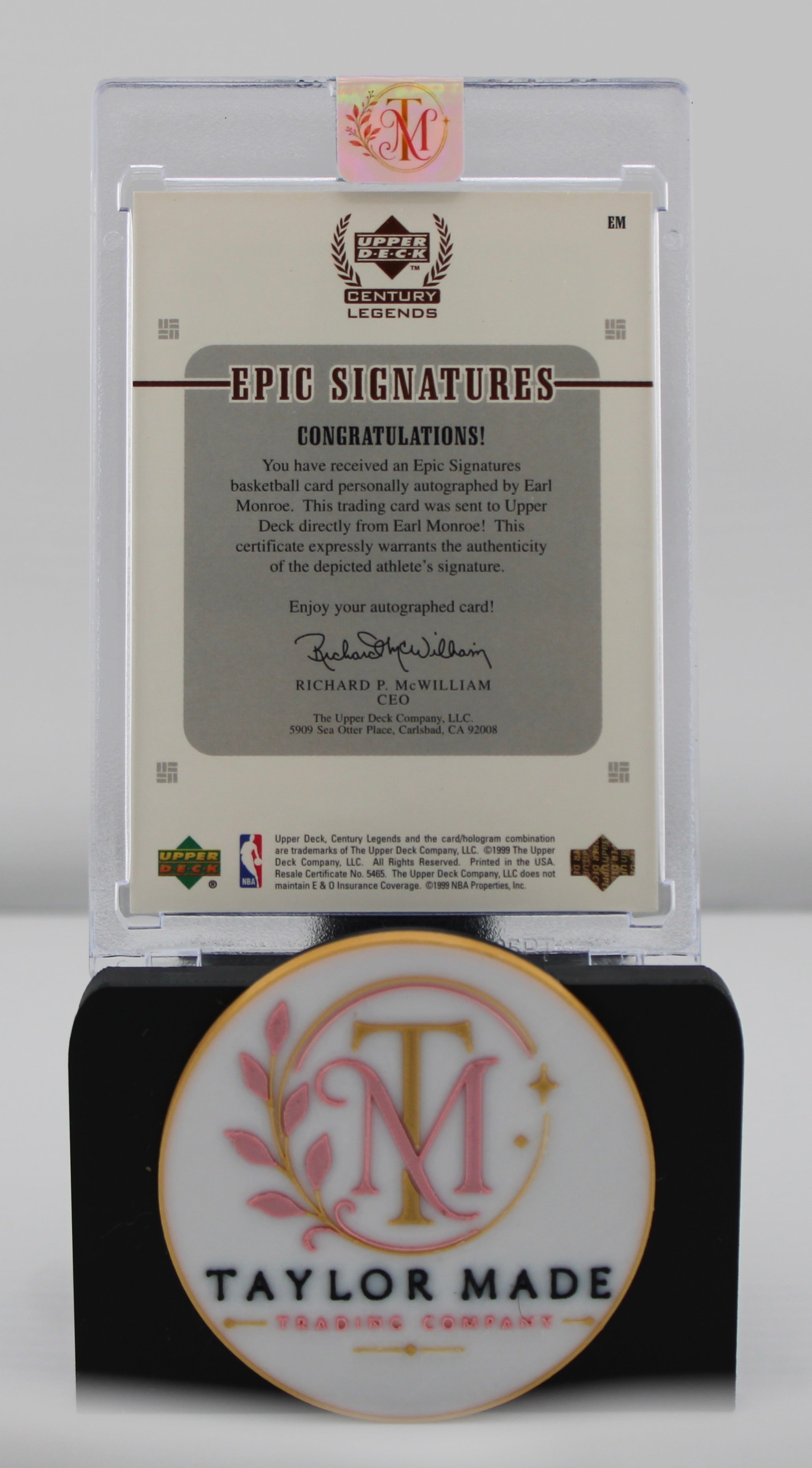 Upper Deck Century Legends Epic Signatures Earl Monroe Auto - Back