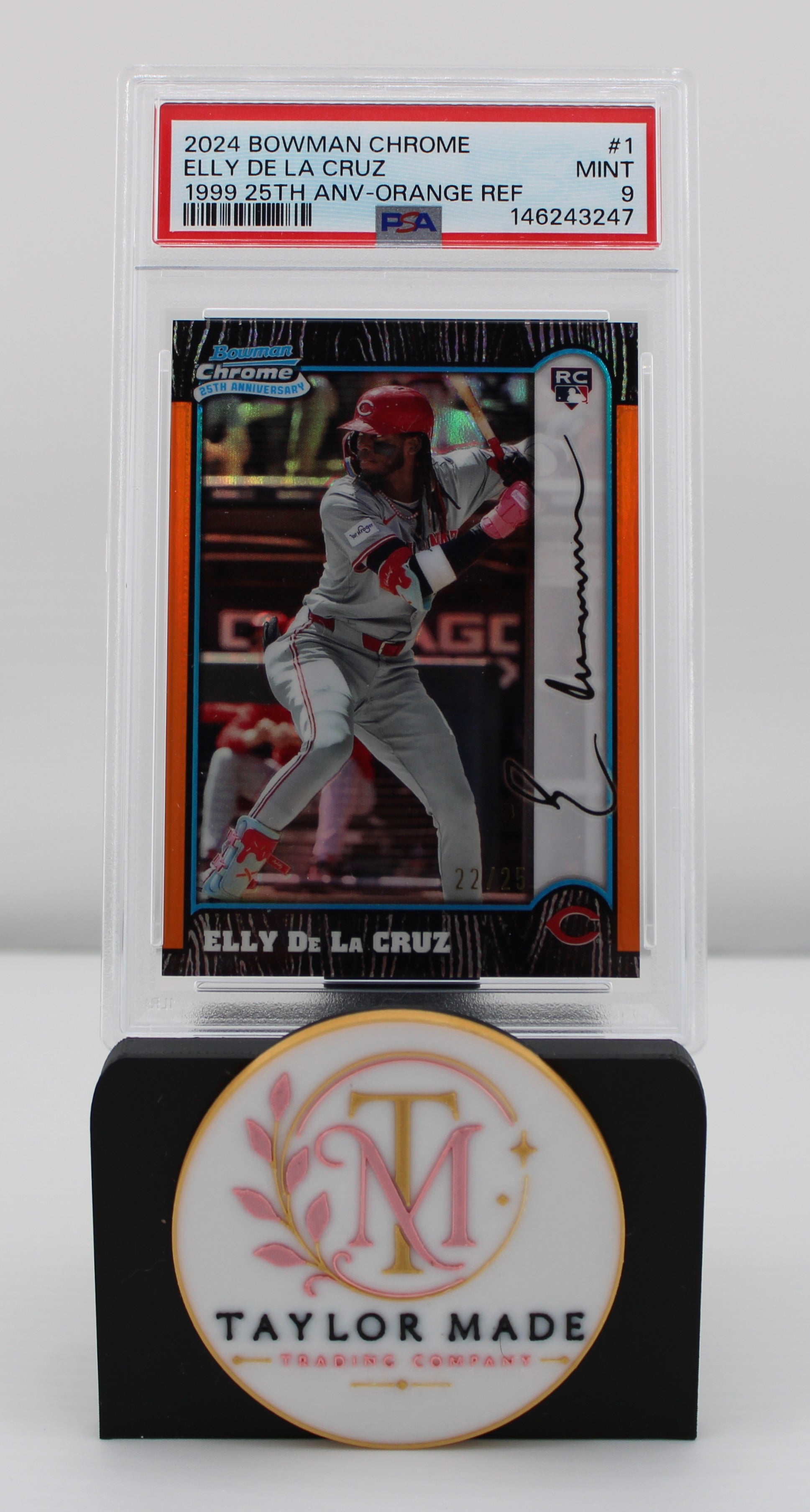 2024 Bowman Chrome #1 Elly De La Cruz 1999 25th Anv Orange Refractor RC PSA MINT 9 - Front