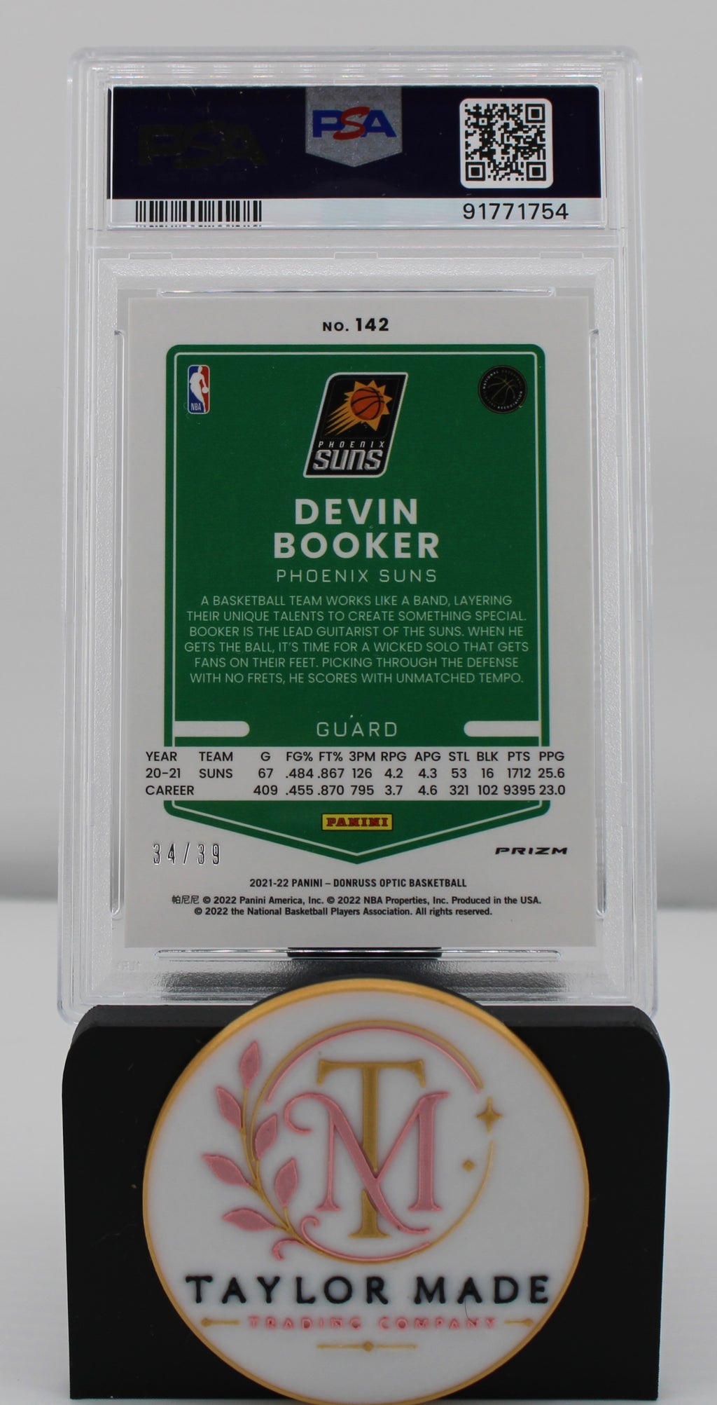 2021 Donruss Optic #142 Devin Booker Black Velocity /39 PSA MINT 9