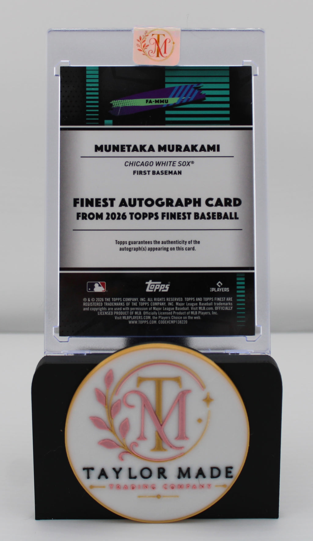 2026 Topps Finest #FA-MMU Munetaka Murakami Finest Auto RC Gold Refractor /50