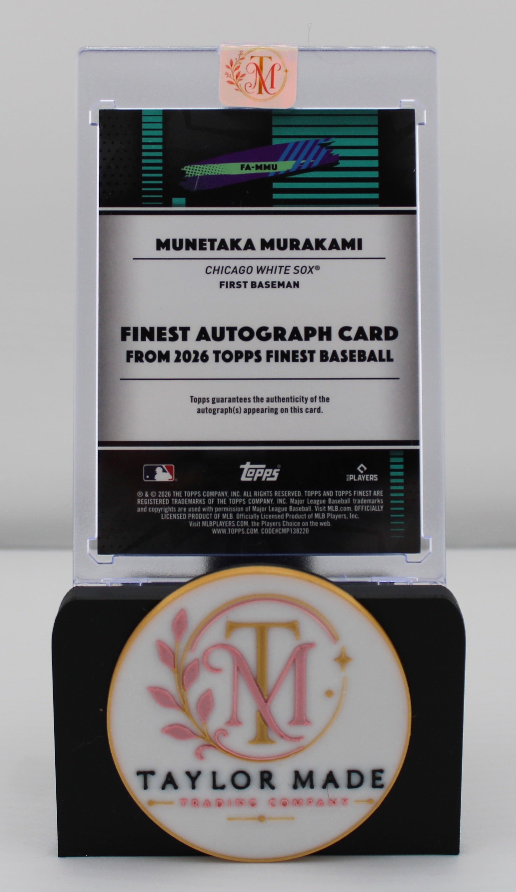 2026 Topps Finest #FA-MMU Munetaka Murakami Finest Auto RC Gold Refractor /50