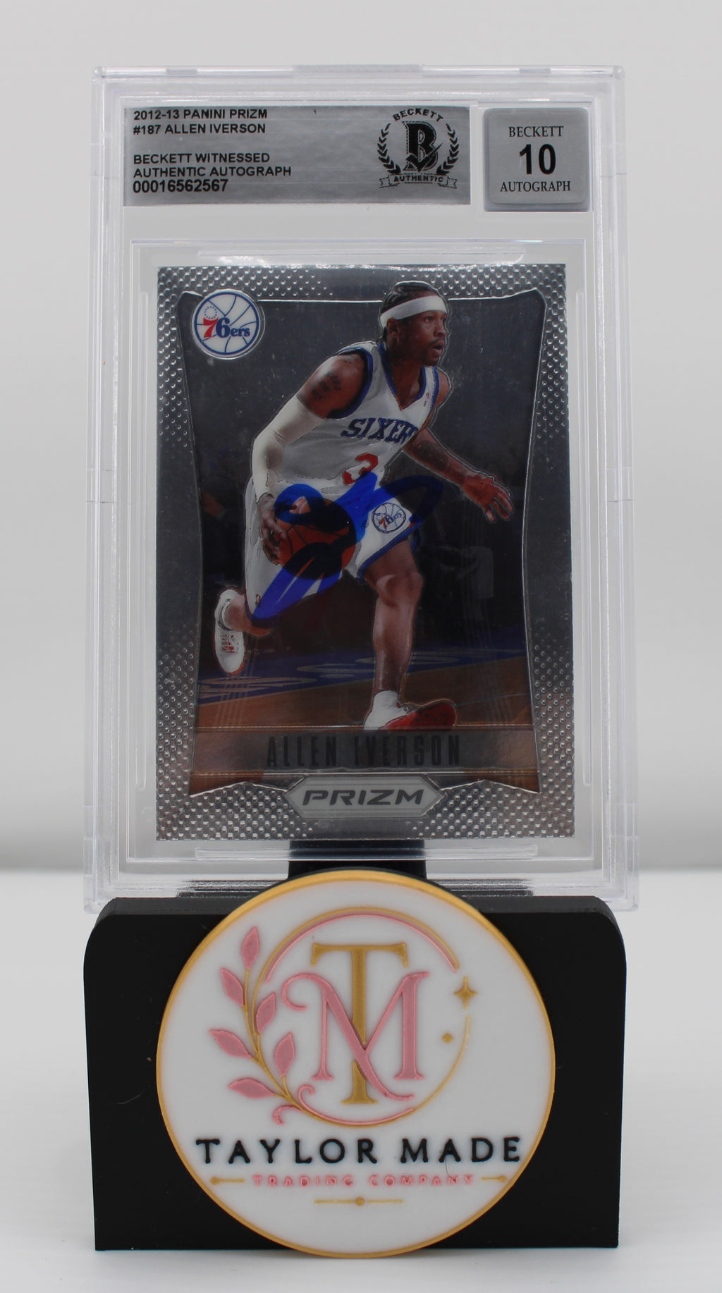 2012-13 Panini Prizm #187 Allen Iverson Beckett Witnessed Auto BGS 10 - Front