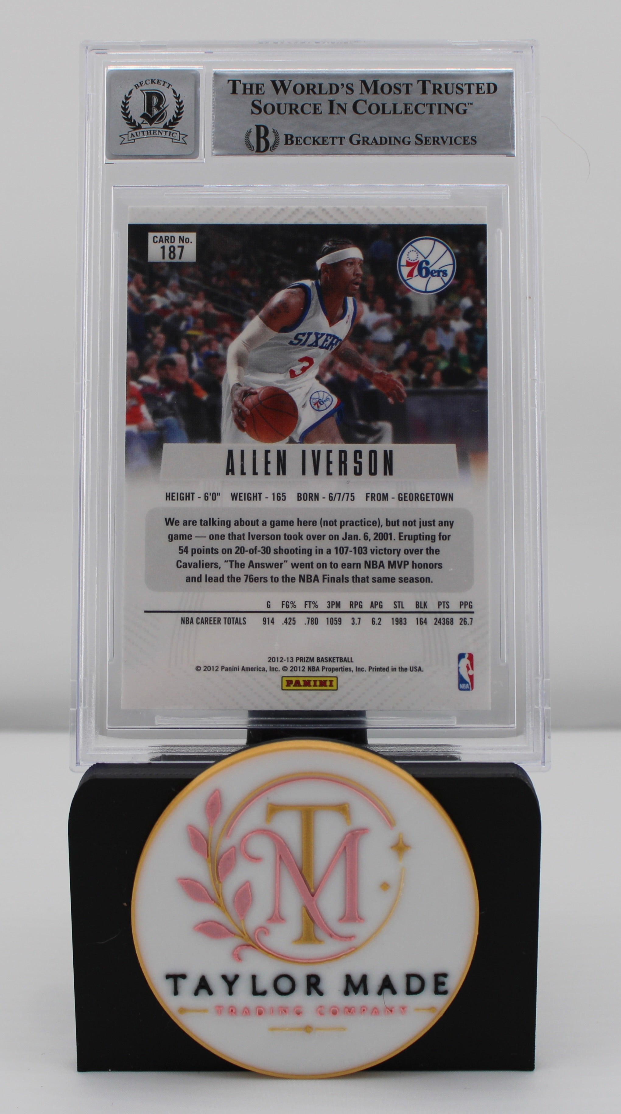 2012-13 Panini Prizm #187 Allen Iverson Beckett Witnessed Auto BGS 10 - Back