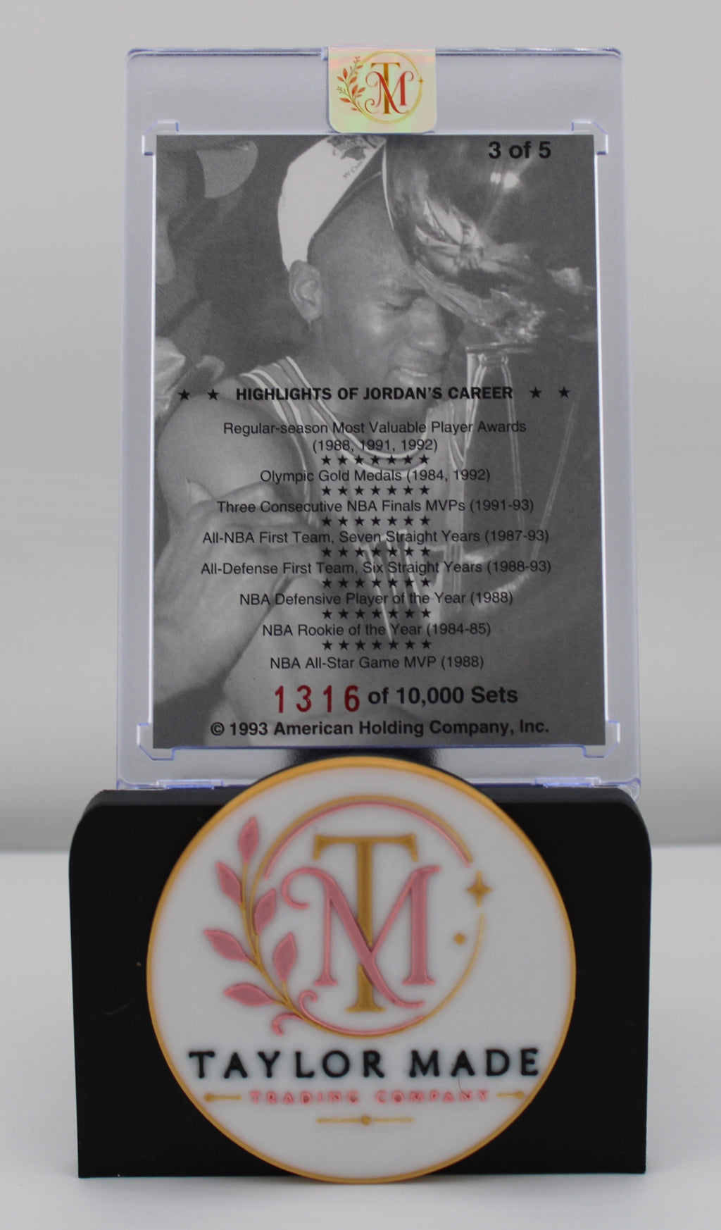 1993 American Holding Company Michael Jordan Card #3 of 5 Set #1316/10000 - Back (Career Highlights)