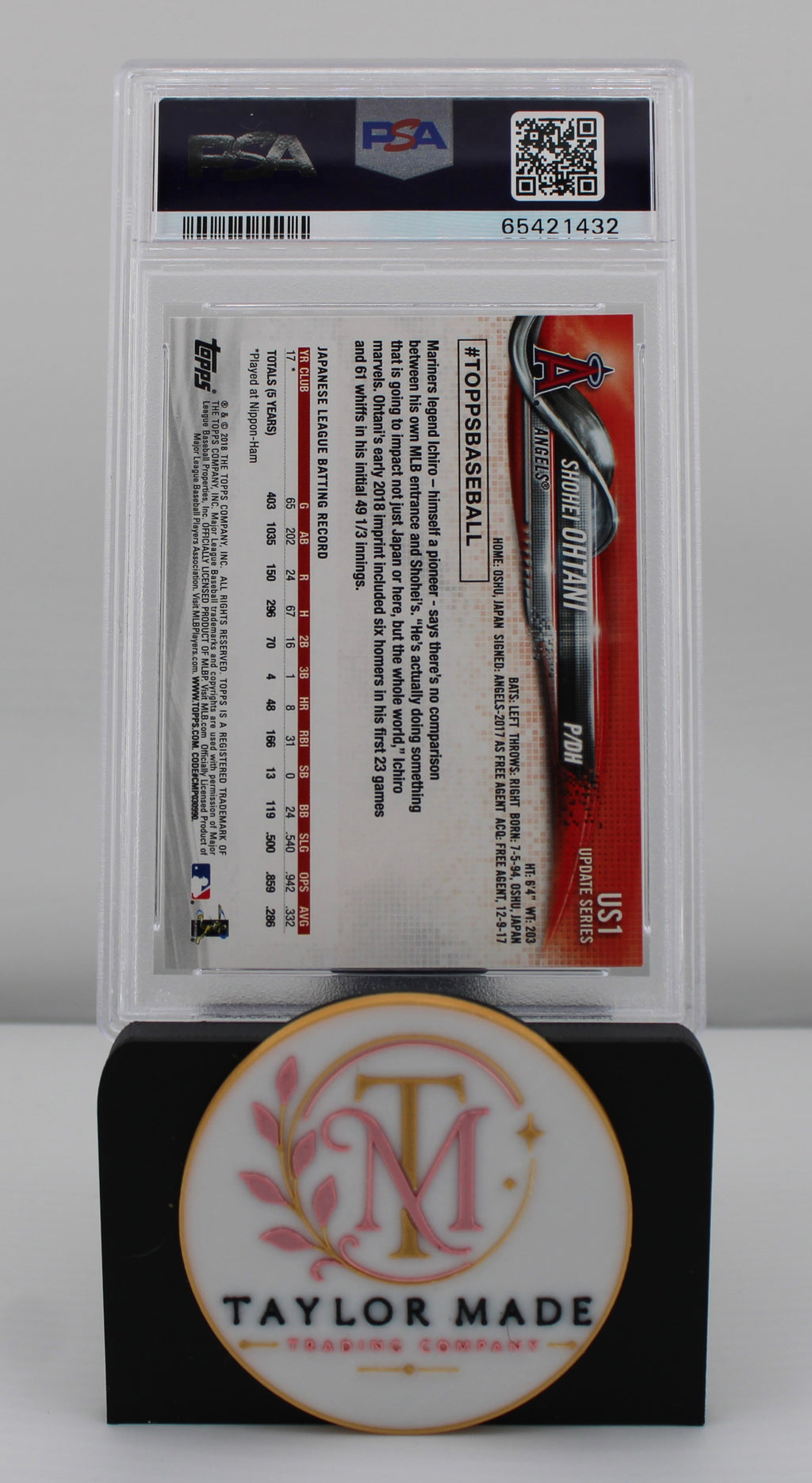 2018 Topps Update #US1 Shohei Ohtani Pitching in Red Jersey RC PSA GEM MT 10 - Back