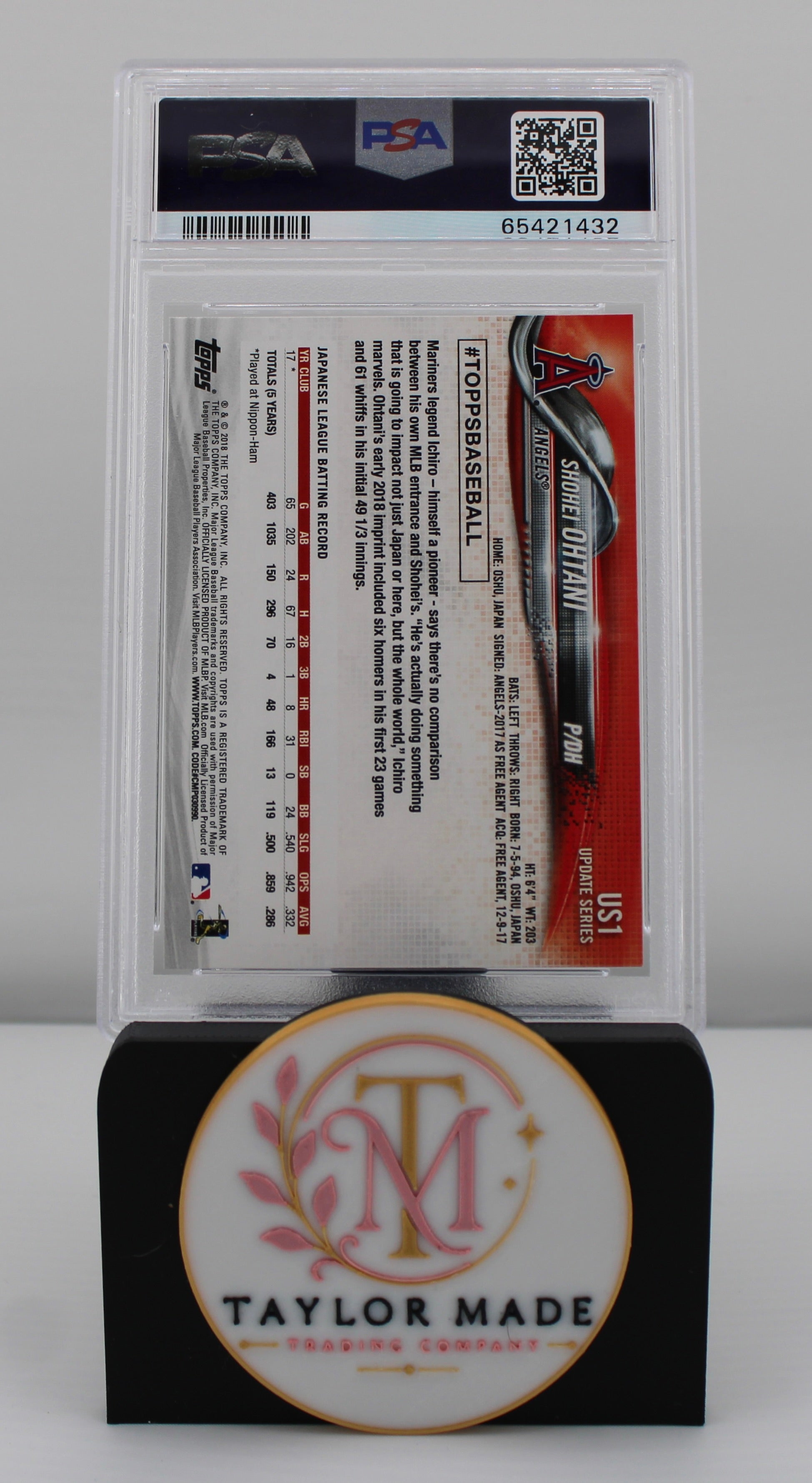 2018 Topps Update #US1 Shohei Ohtani Pitching in Red Jersey RC PSA GEM MT 10 - Back