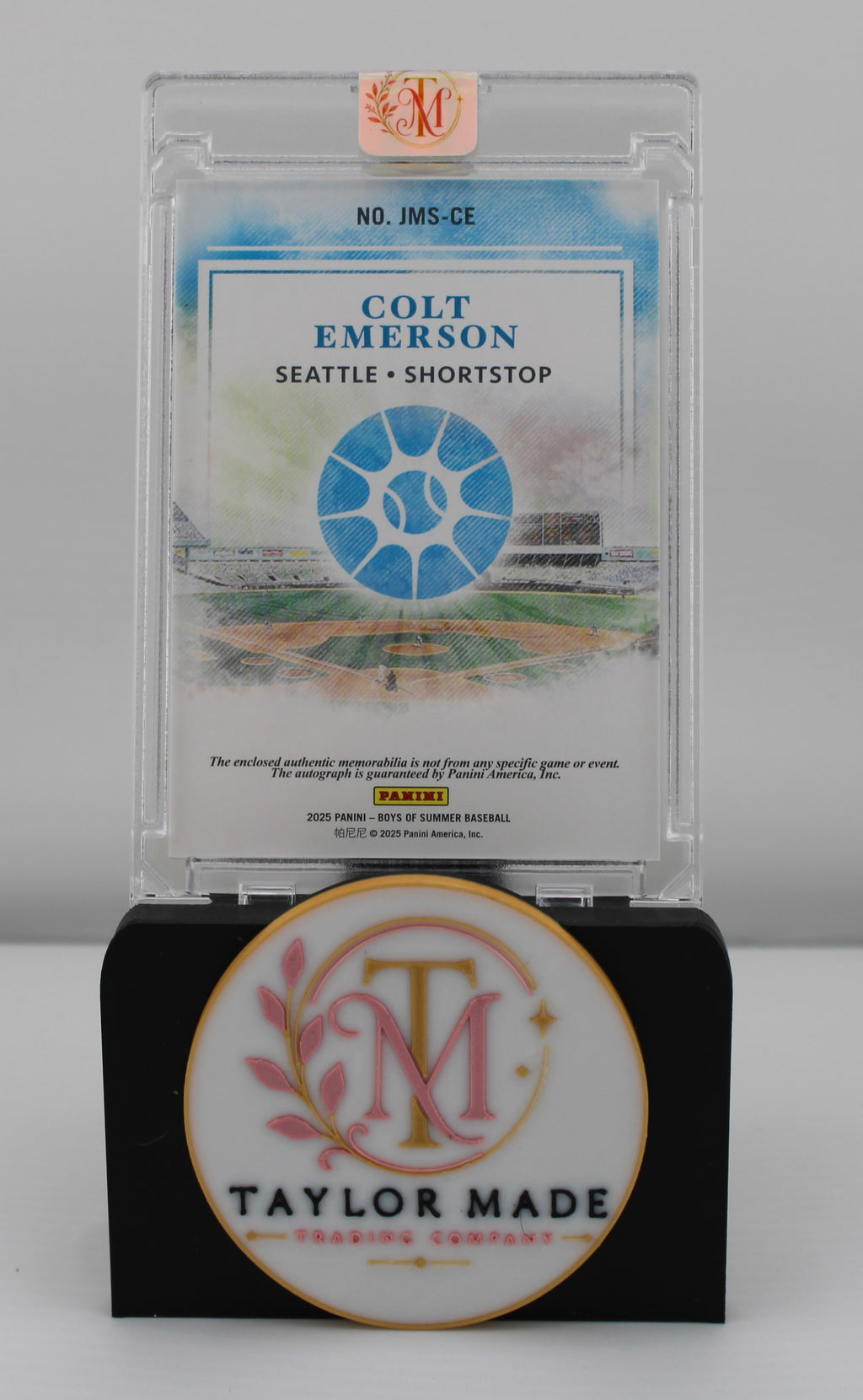 Colt Emerson 2025 Panini Boys of Summer Auto Patch #18/49 - Back