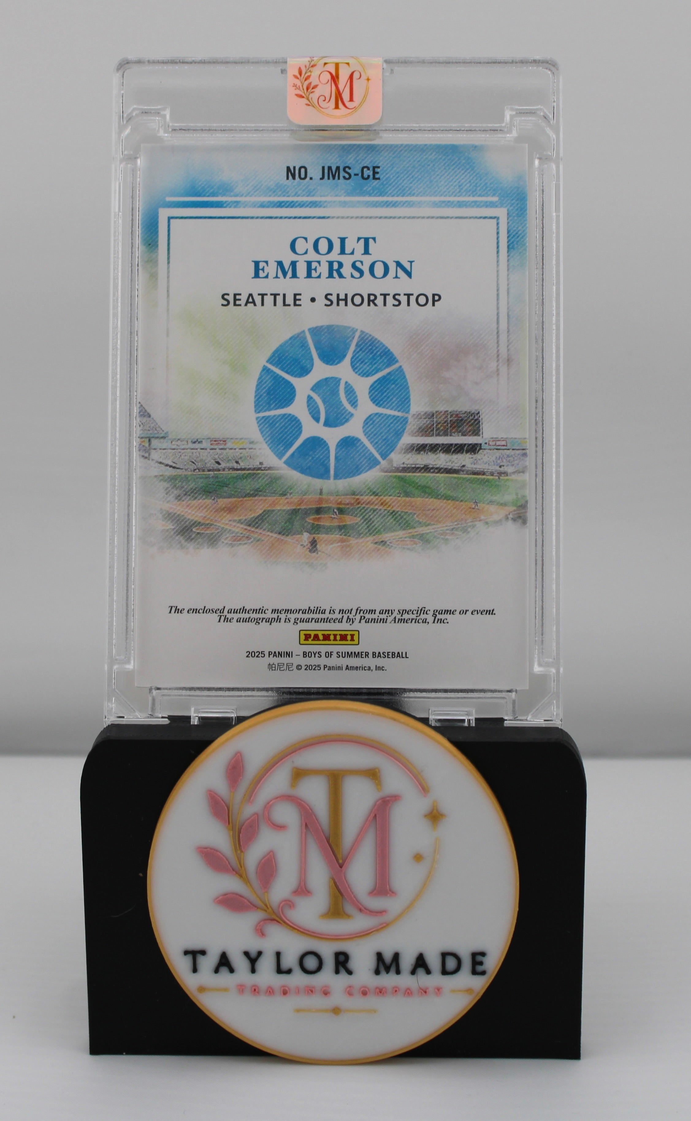 Colt Emerson 2025 Panini Boys of Summer Auto Patch #18/49 - Back