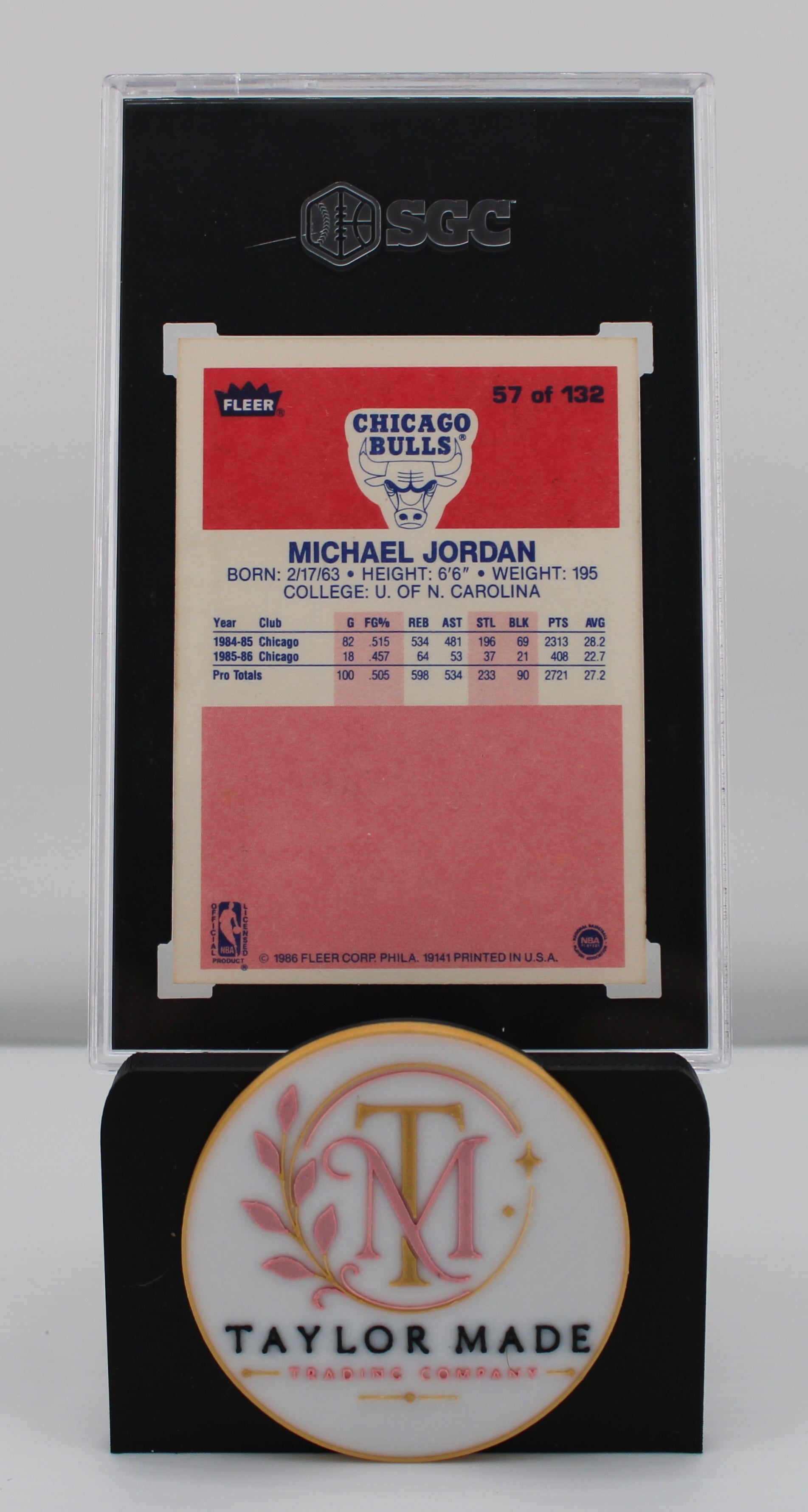 Michael Jordan 1986-87 Fleer #57 Rookie SGC 7 NM - Back