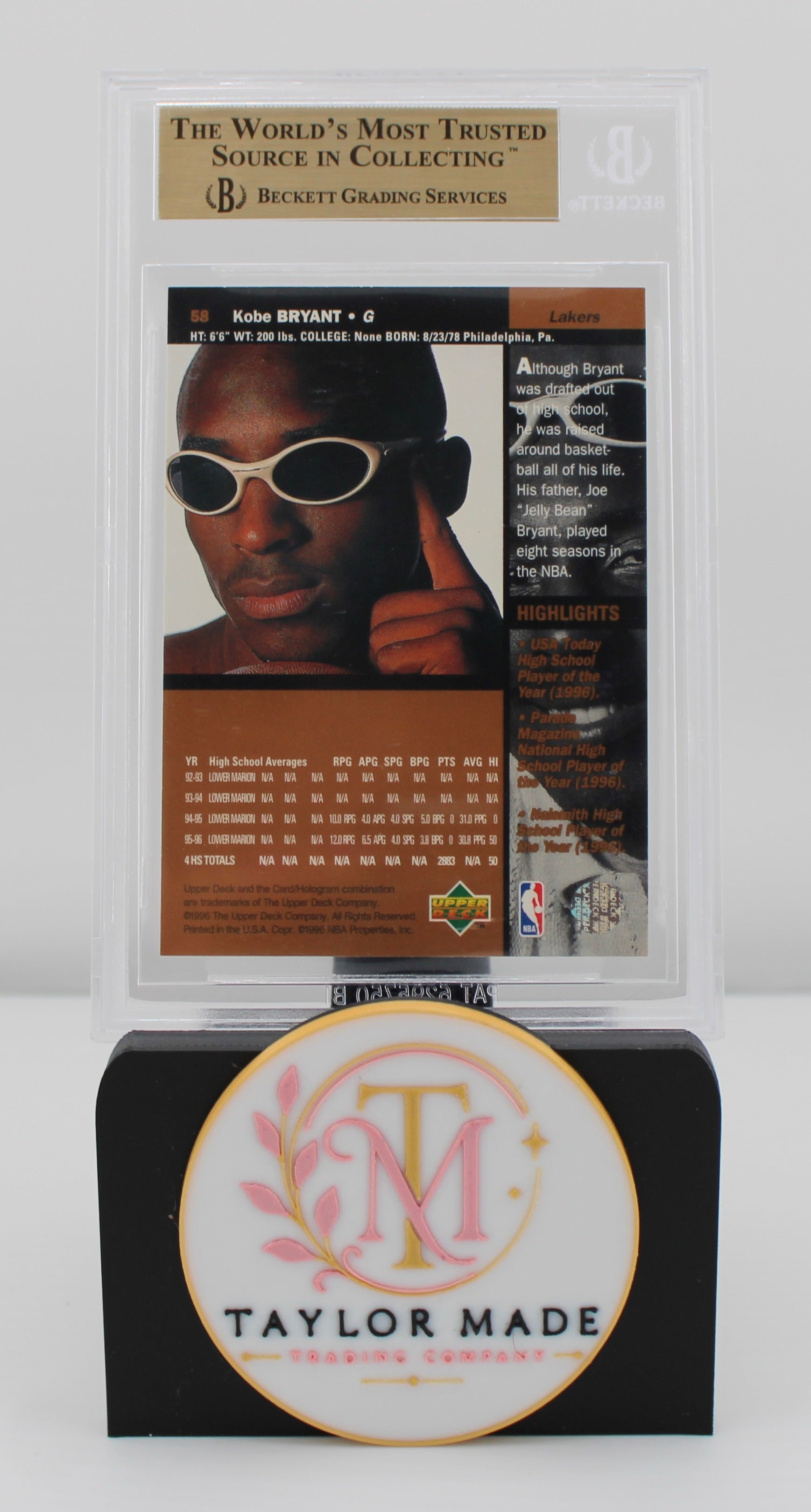 Kobe Bryant 1996-97 Upper Deck #58 Rookie Card BGS 9.5 Gem Mint - Back