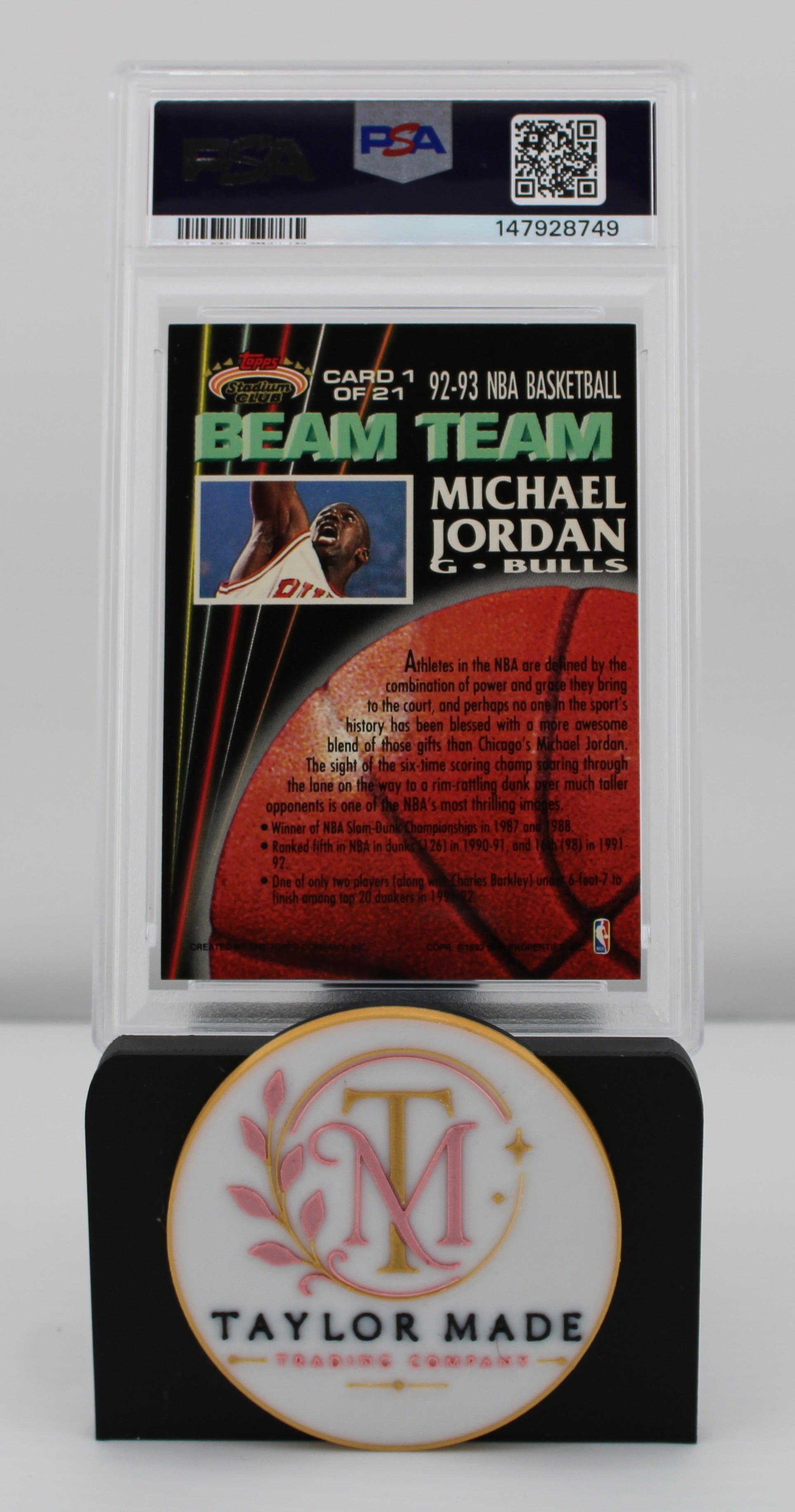 Michael Jordan 1992 Topps Stadium Club Beam Team #1 PSA 7 NM - Back