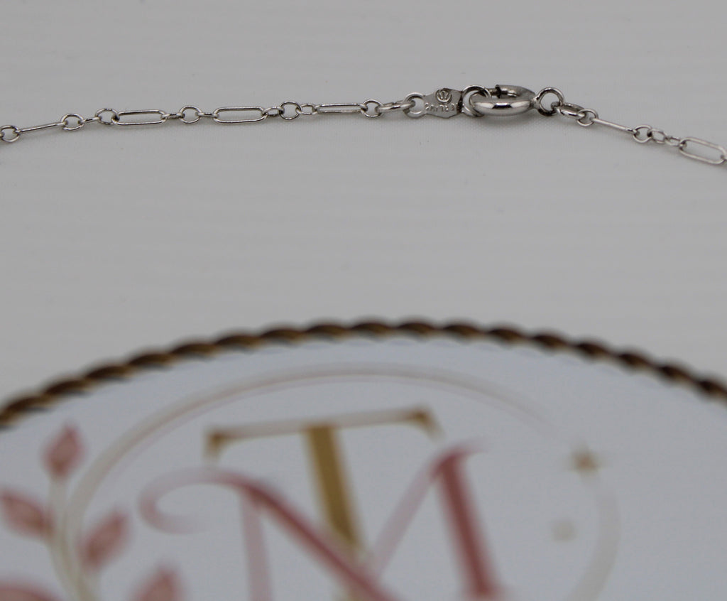 Art Deco Sterling Silver Camphor Glass Filigree Pendant Necklace - Lobster clasp close up