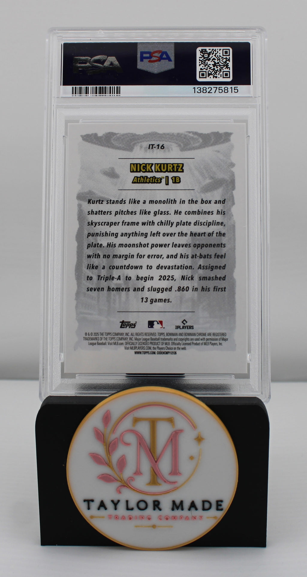 2025 Bowman Chrome #IT-16 Nick Kurtz It Came to the League PSA 10 - Card back